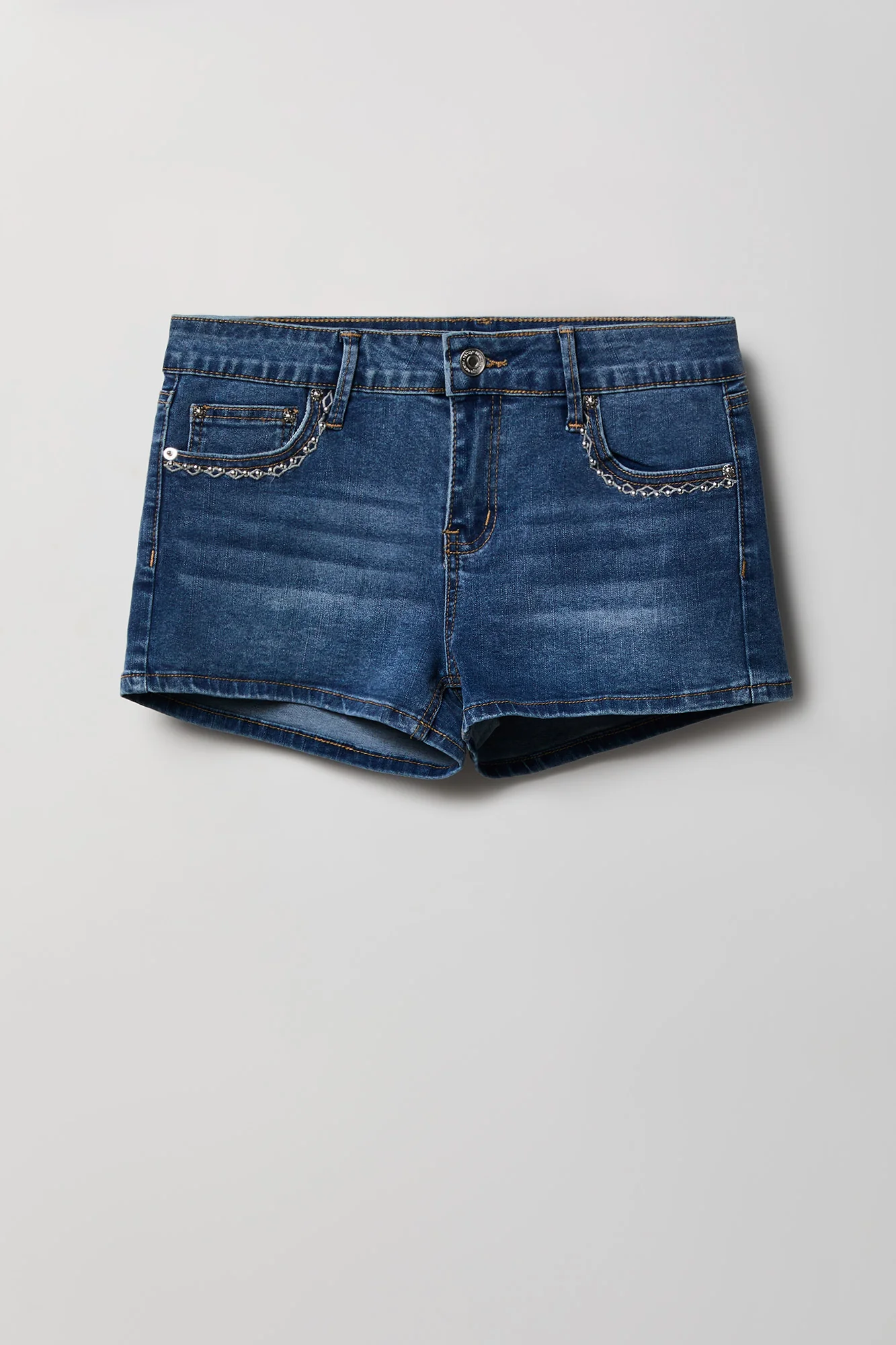 184-stretch-mid-rise-rhinestone-detail-denim-short-10.webp Stretch Mid Rise Rhinestone Detail Denim Short