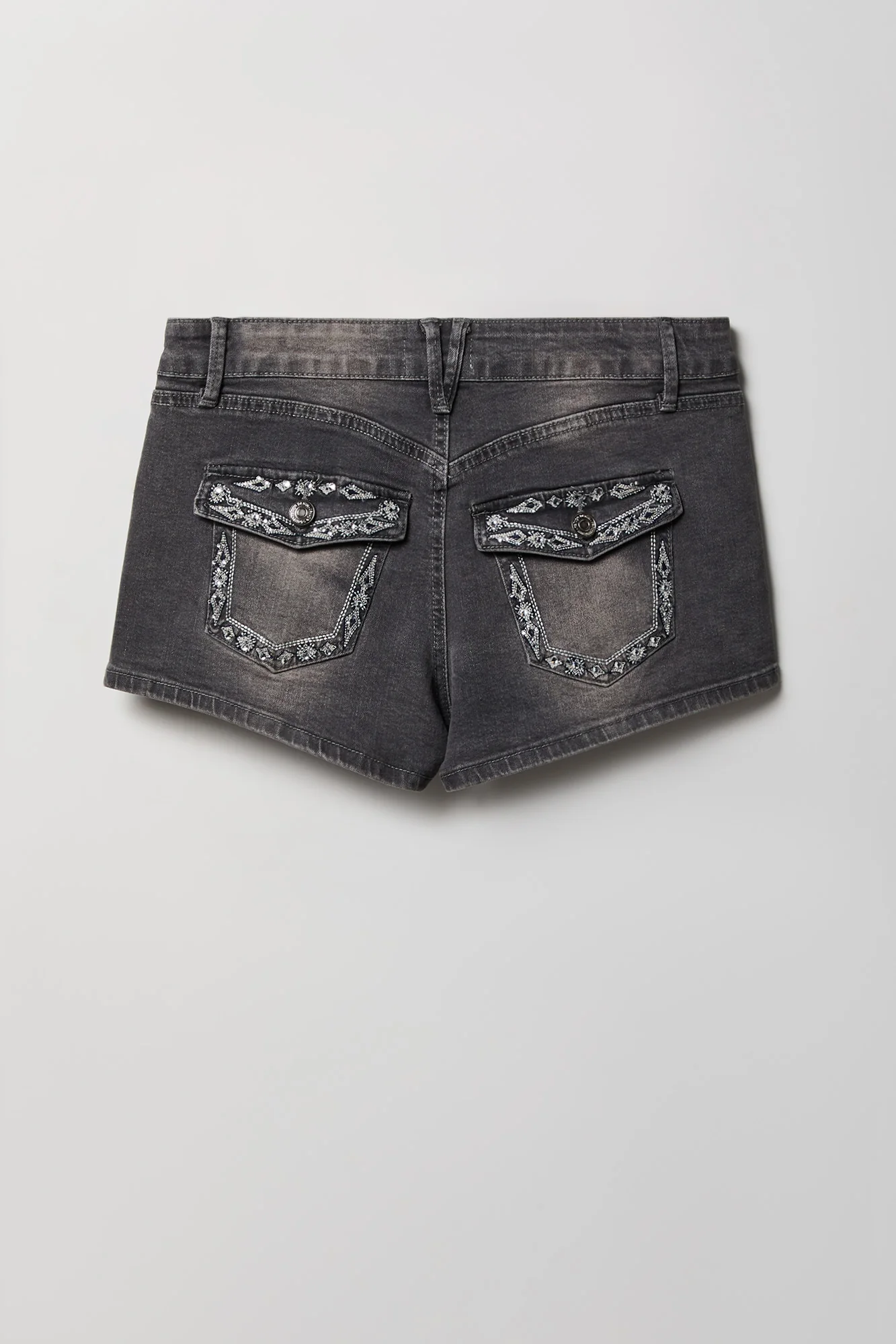184-stretch-mid-rise-rhinestone-detail-denim-short-4.webp Stretch Mid Rise Rhinestone Detail Denim Short
