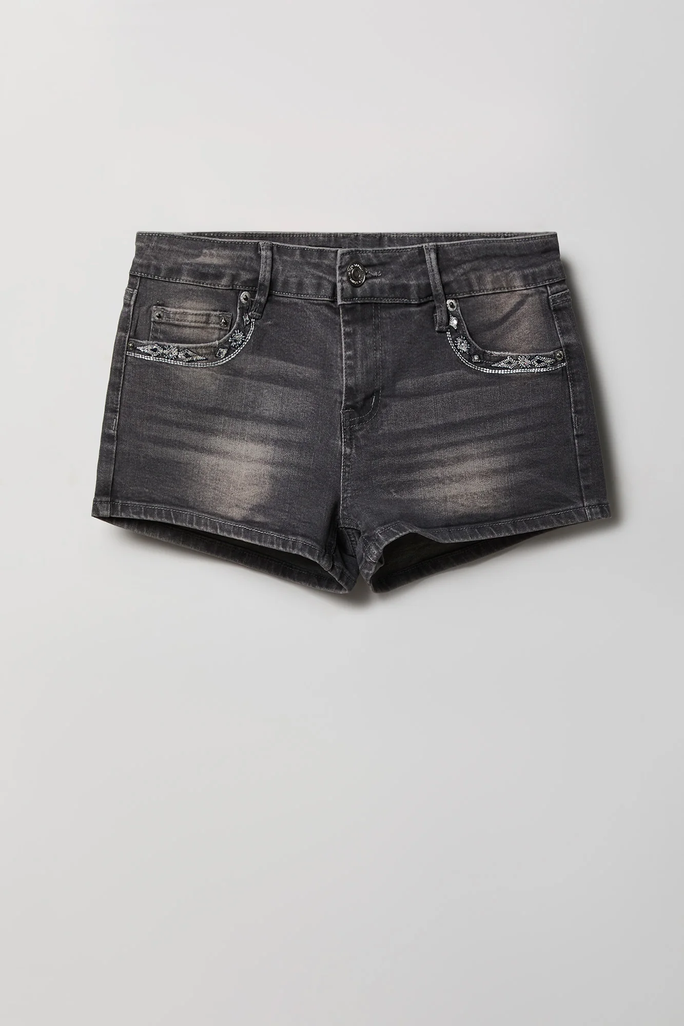 184-stretch-mid-rise-rhinestone-detail-denim-short-5.webp Stretch Mid Rise Rhinestone Detail Denim Short