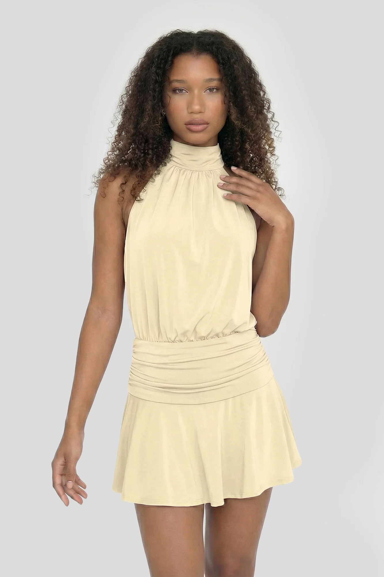 2047-cinched-waist-halter-mini-dress-1.webp Cinched Waist Halter Mini Dress