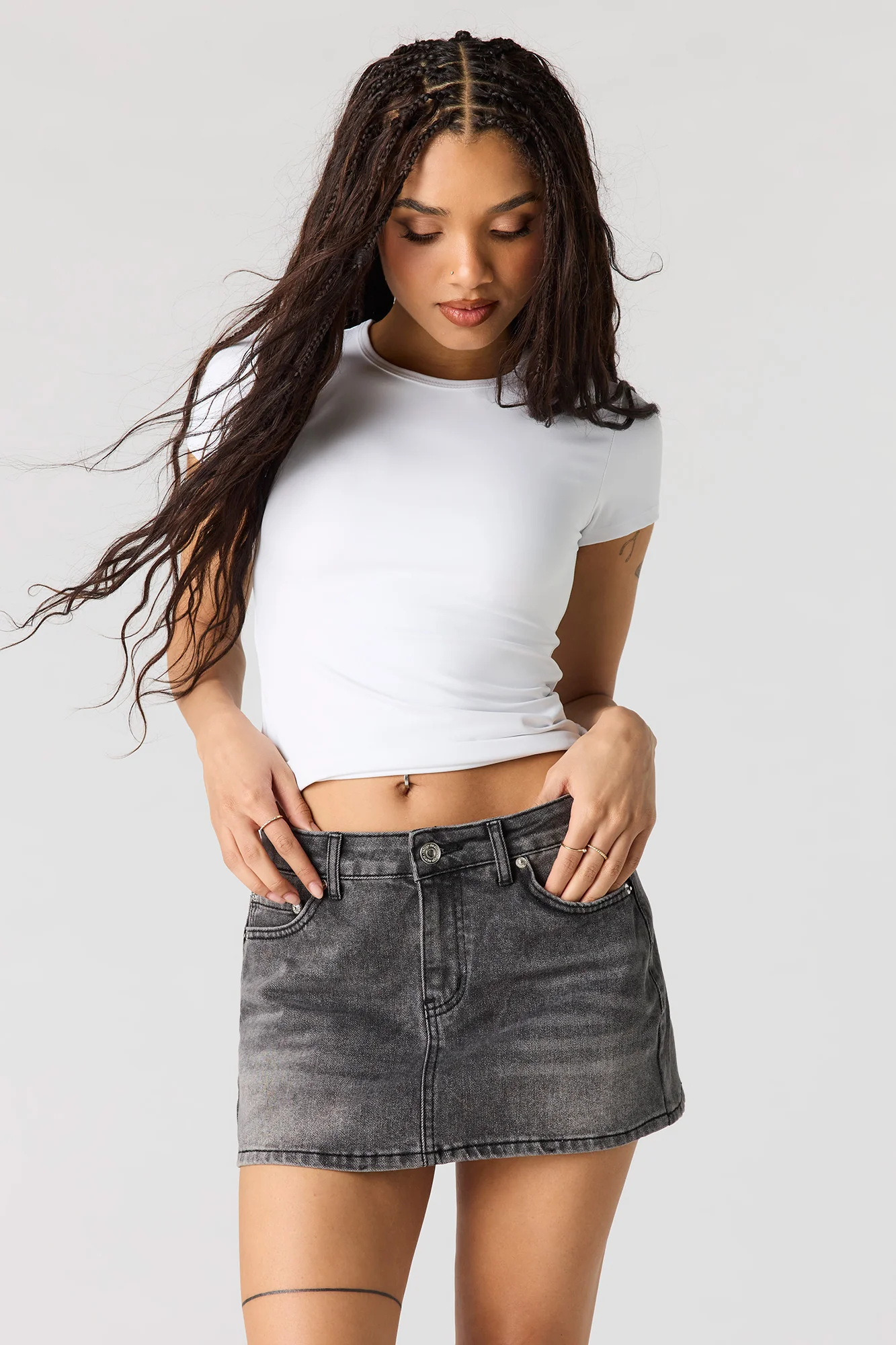 212-low-rise-rhinestone-pocket-denim-skort-2.webp Low Rise Rhinestone Pocket Denim Skort