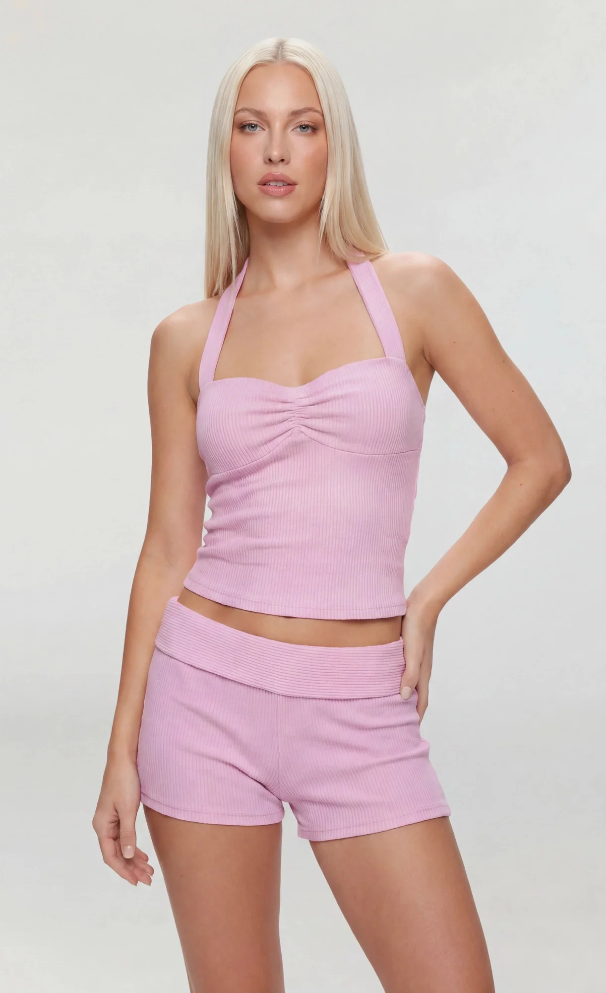 2758-ribbed-halter-tank-foldover-waist-short-1.webp Ribbed Halter Tank & Foldover Waist Short