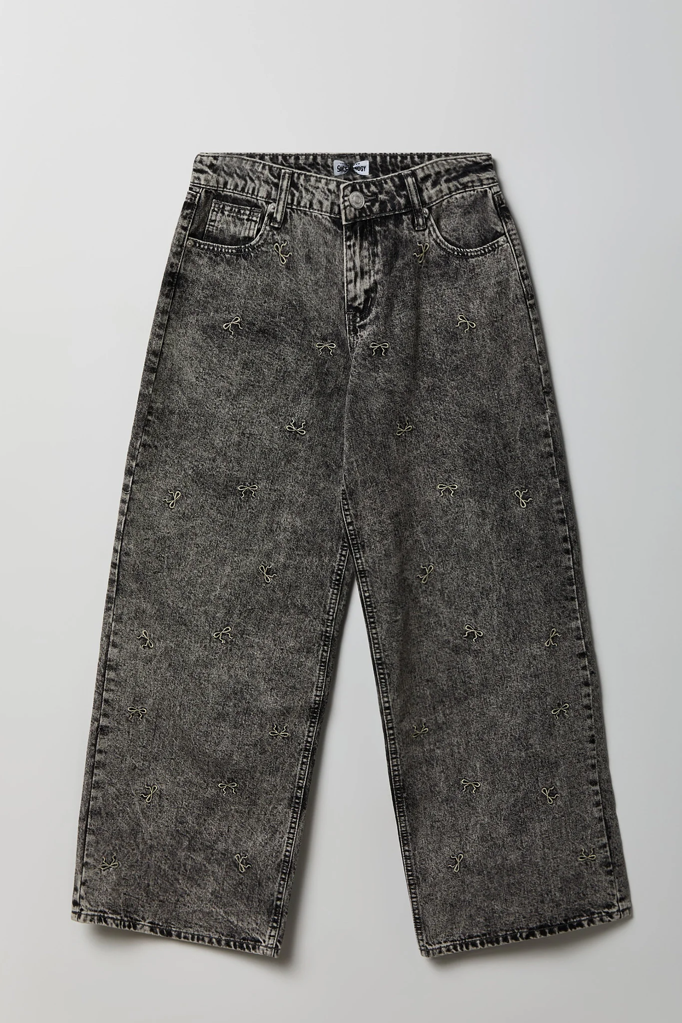 Low Rise Bow Embroidered Baggy Denim Jean