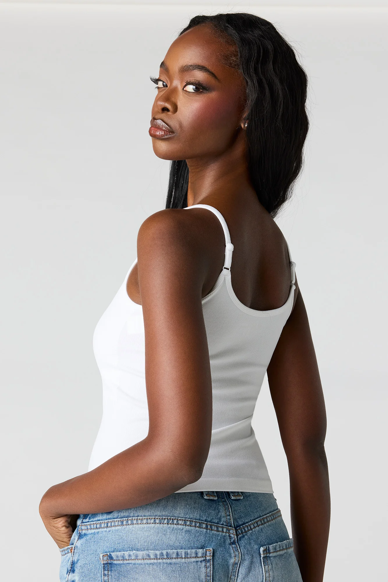 Braless Seamless Ribbed Scoop Neck Tank