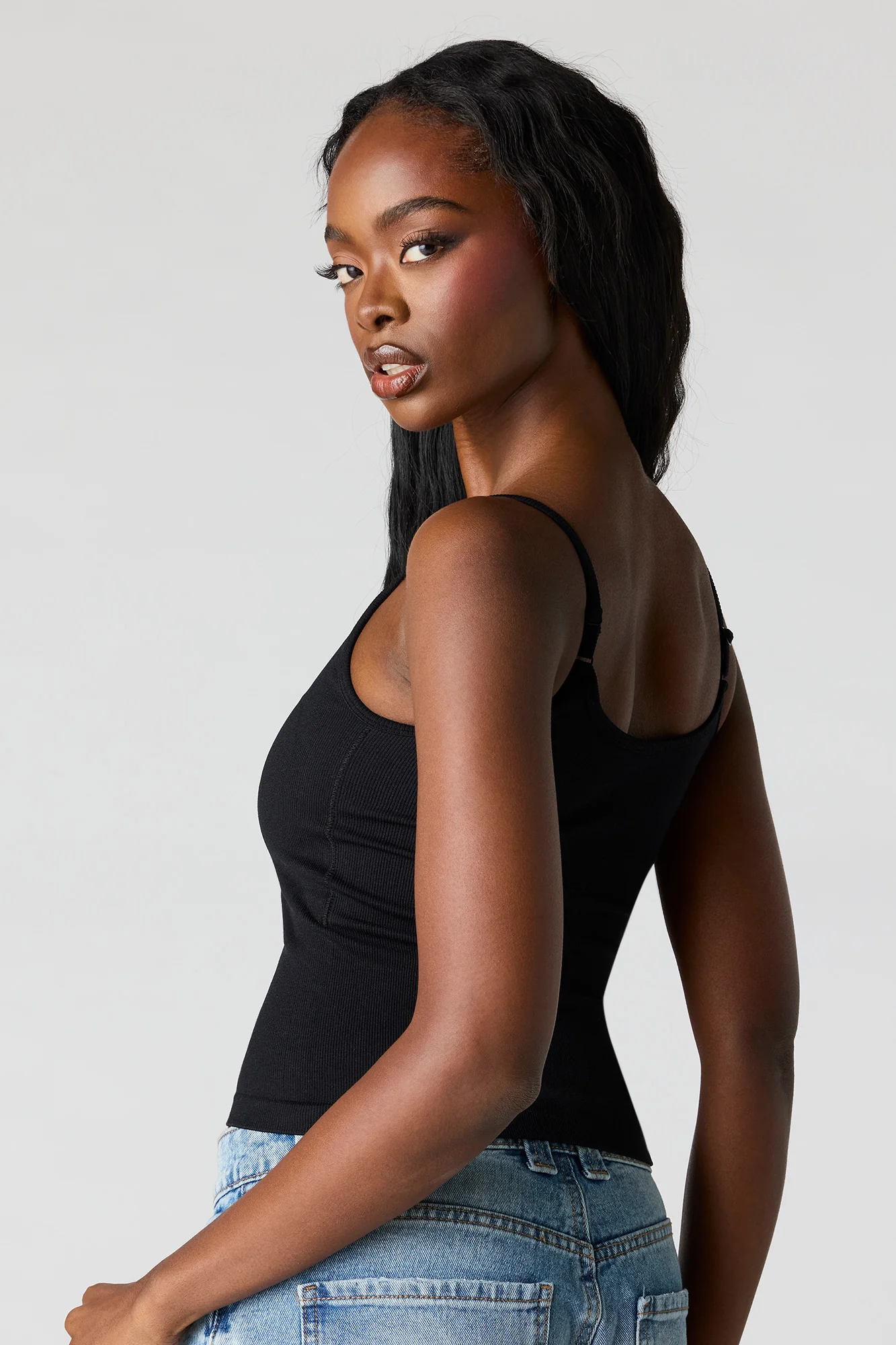 Braless Seamless Ribbed Scoop Neck Tank