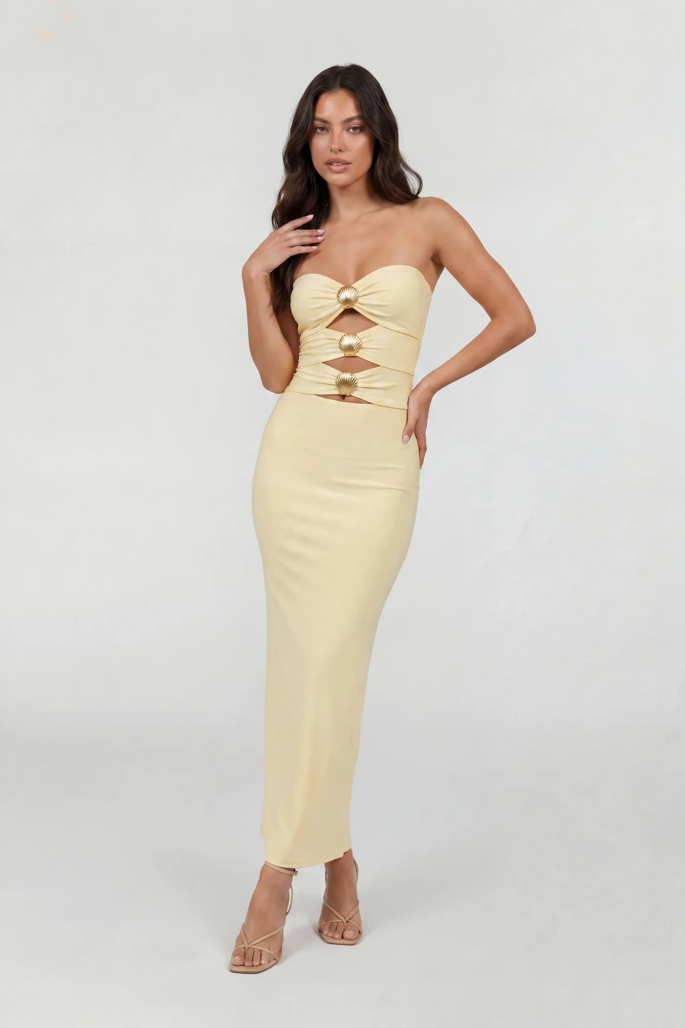 Seashell Cutout Strapless Maxi Dress