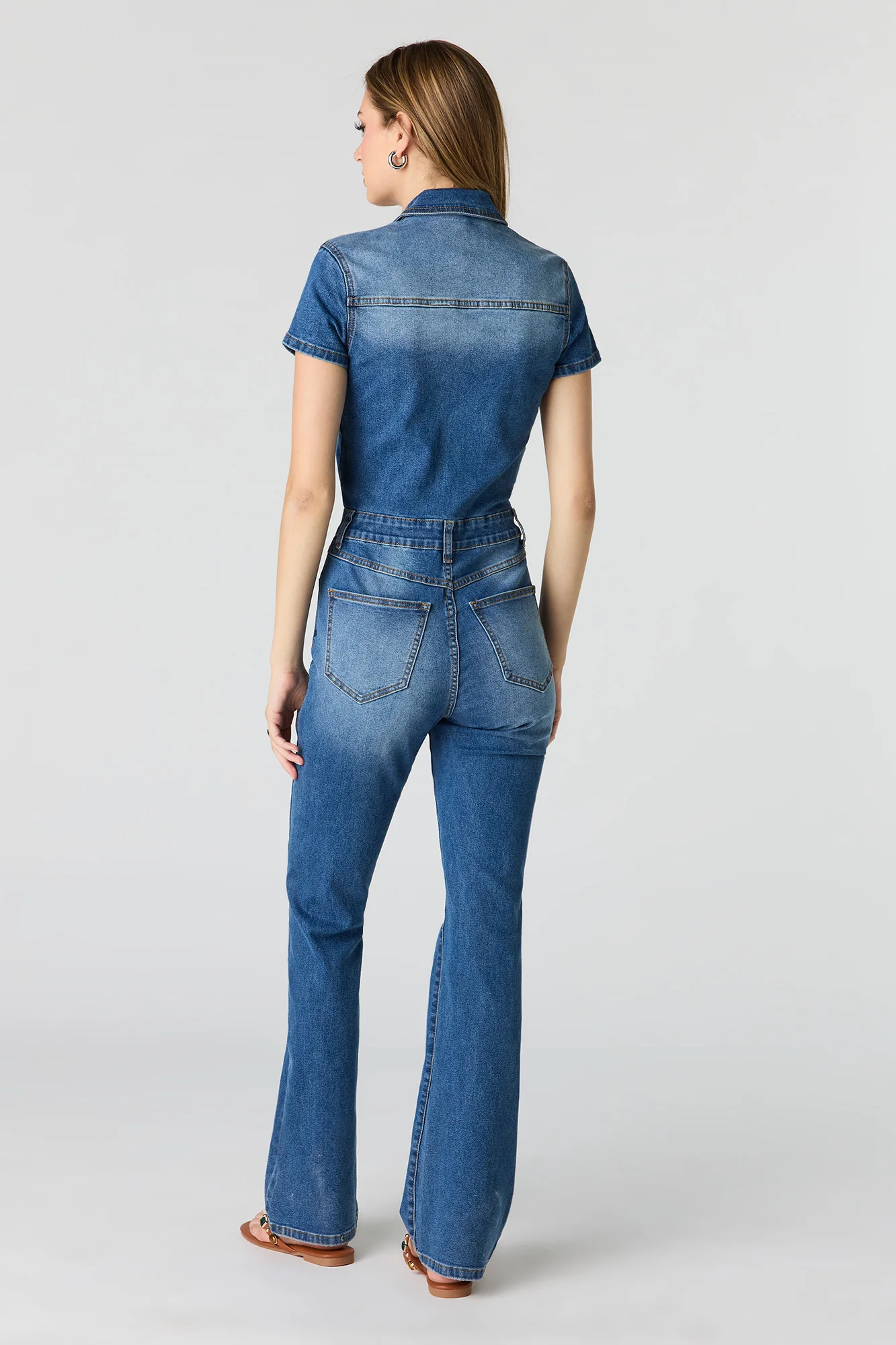 388-stretch-denim-short-sleeve-jumpsuit-3.webp Stretch Denim Short Sleeve Jumpsuit