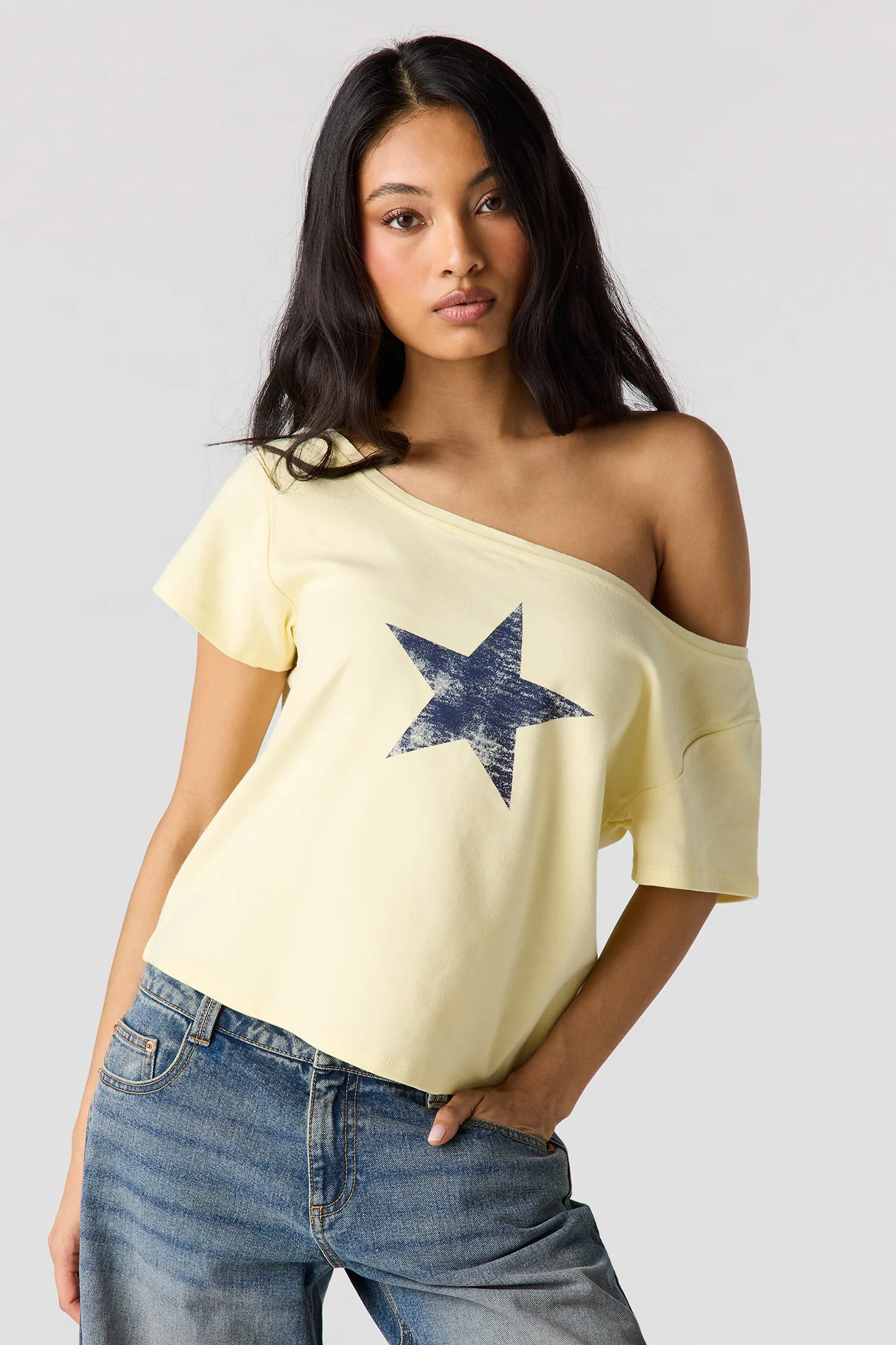 Striped Off Shoulder Boxy T-Shirt