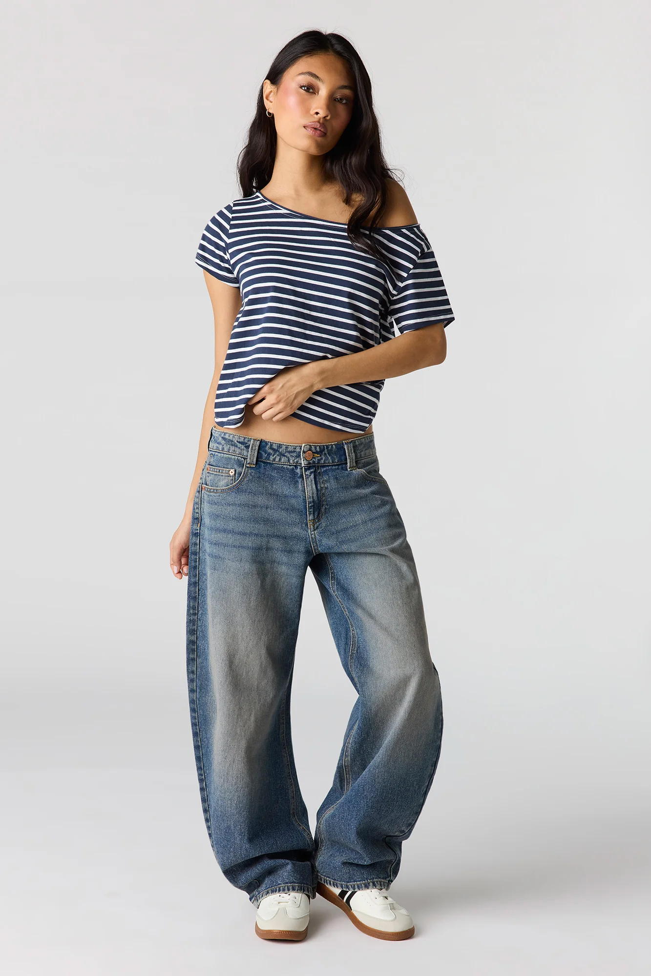Striped Off Shoulder Boxy T-Shirt