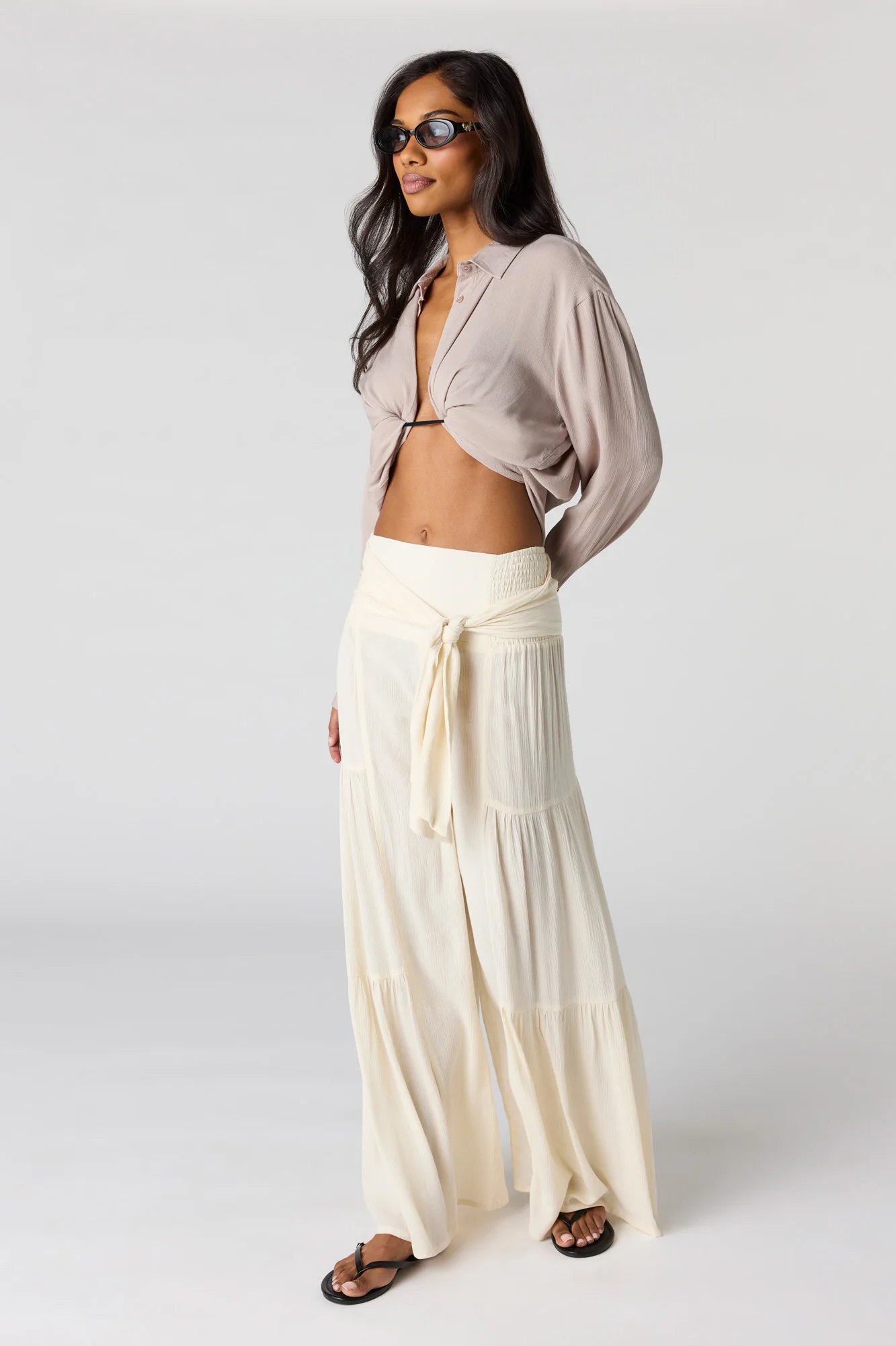 Tie Waist Tiered Palazzo Pant