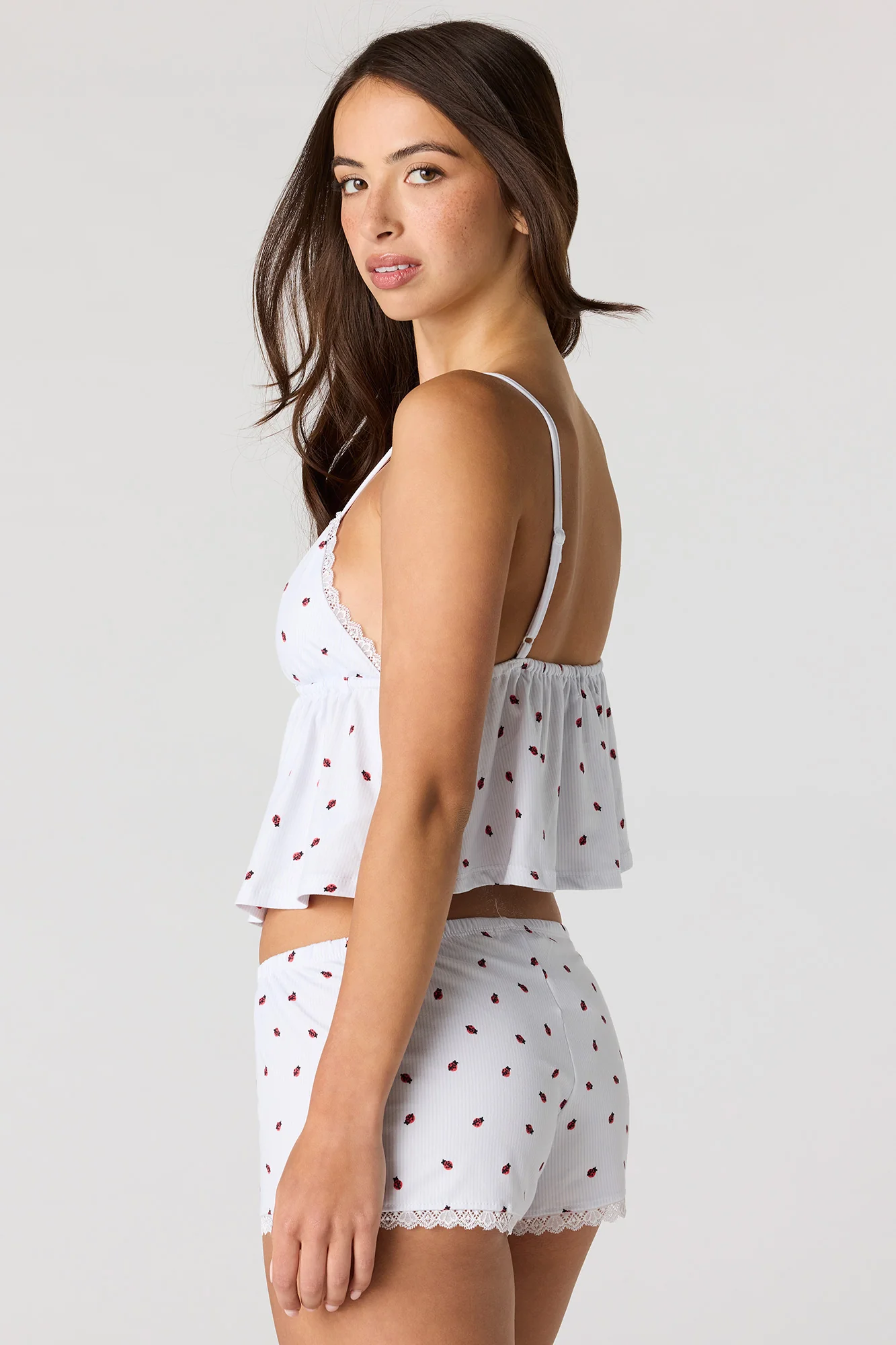 Lace Trim Babydoll Tank & Short Pajama Set