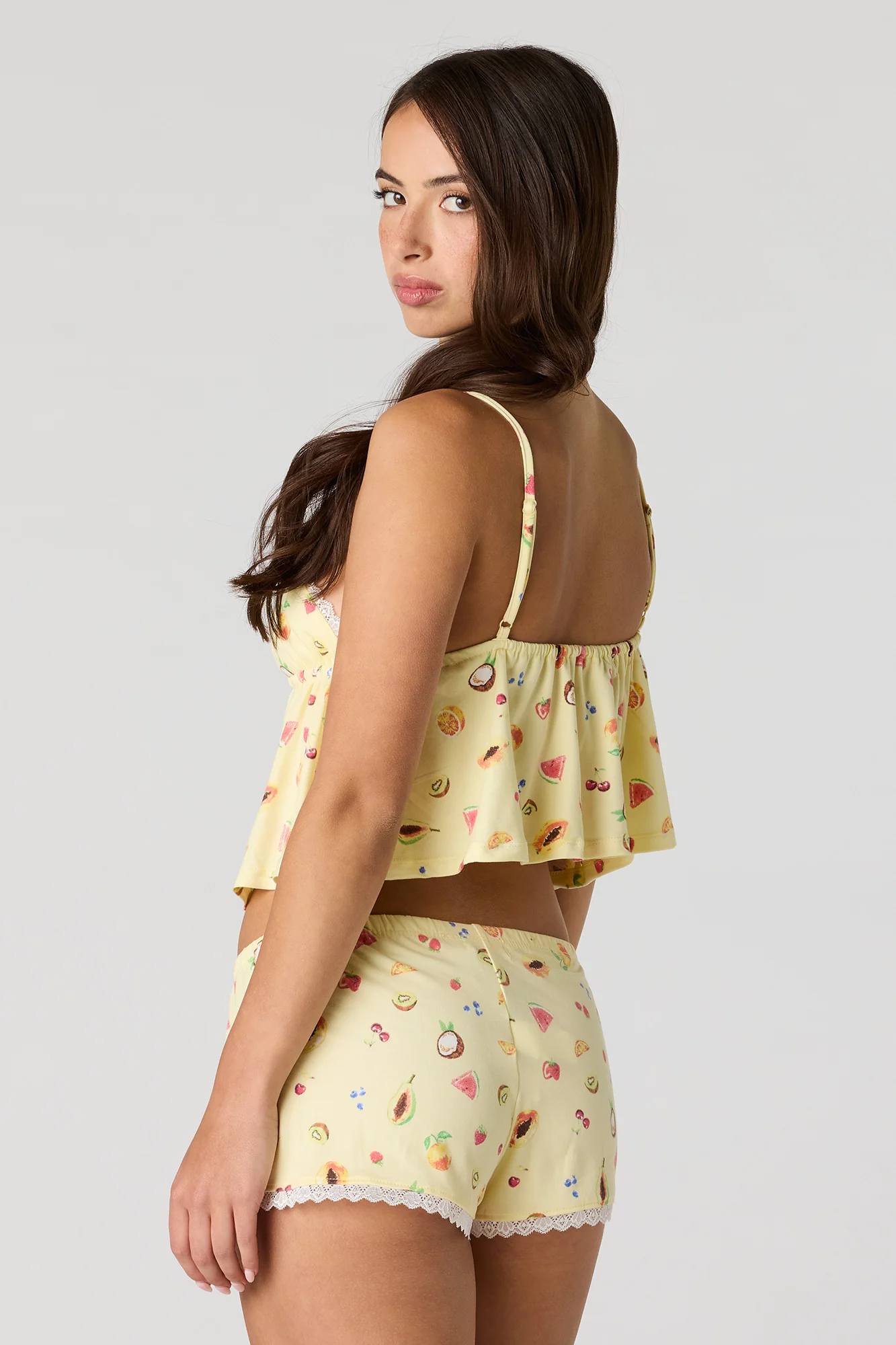 Lace Trim Babydoll Tank & Short Pajama Set