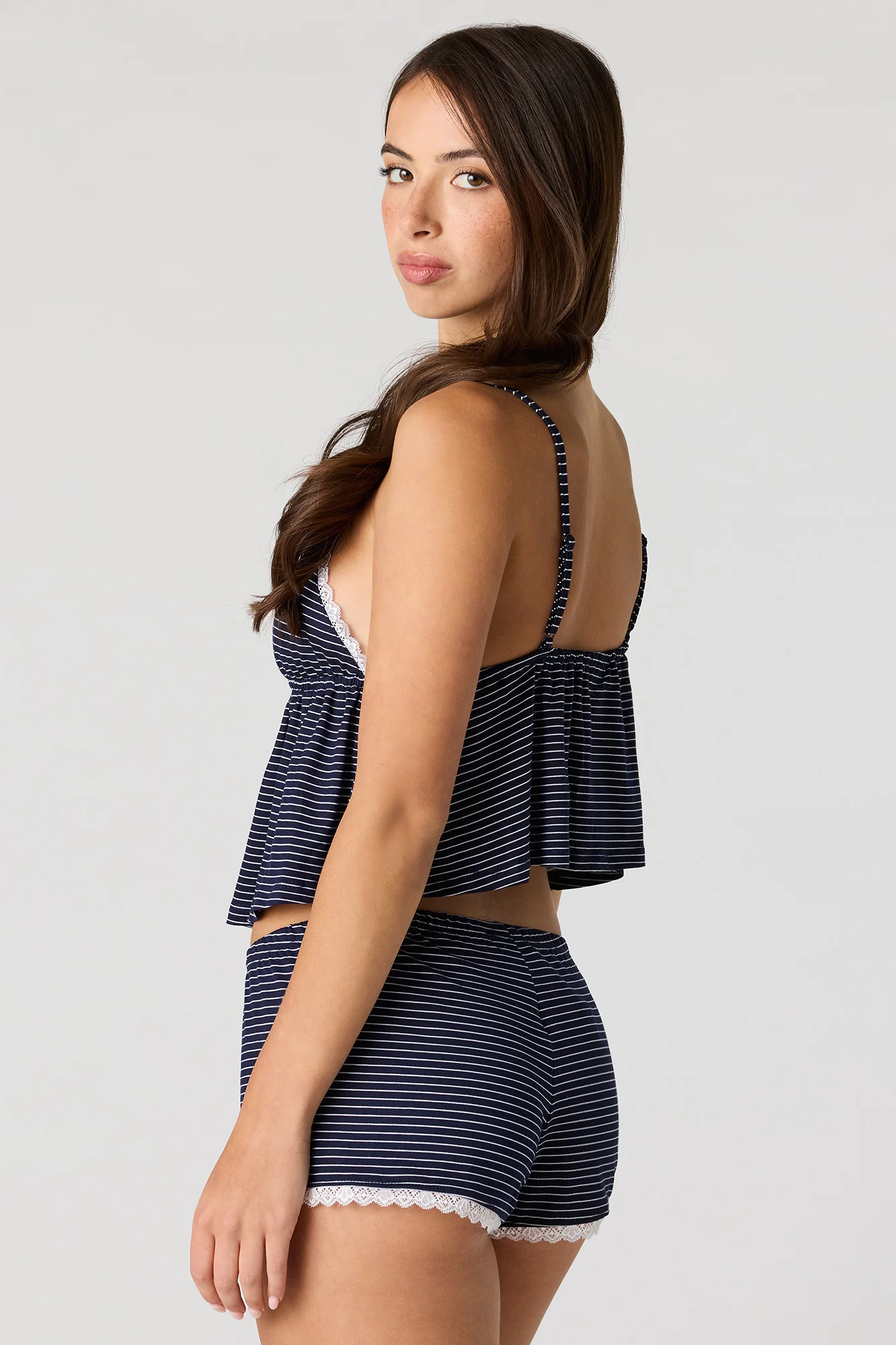 Lace Trim Babydoll Tank & Short Pajama Set
