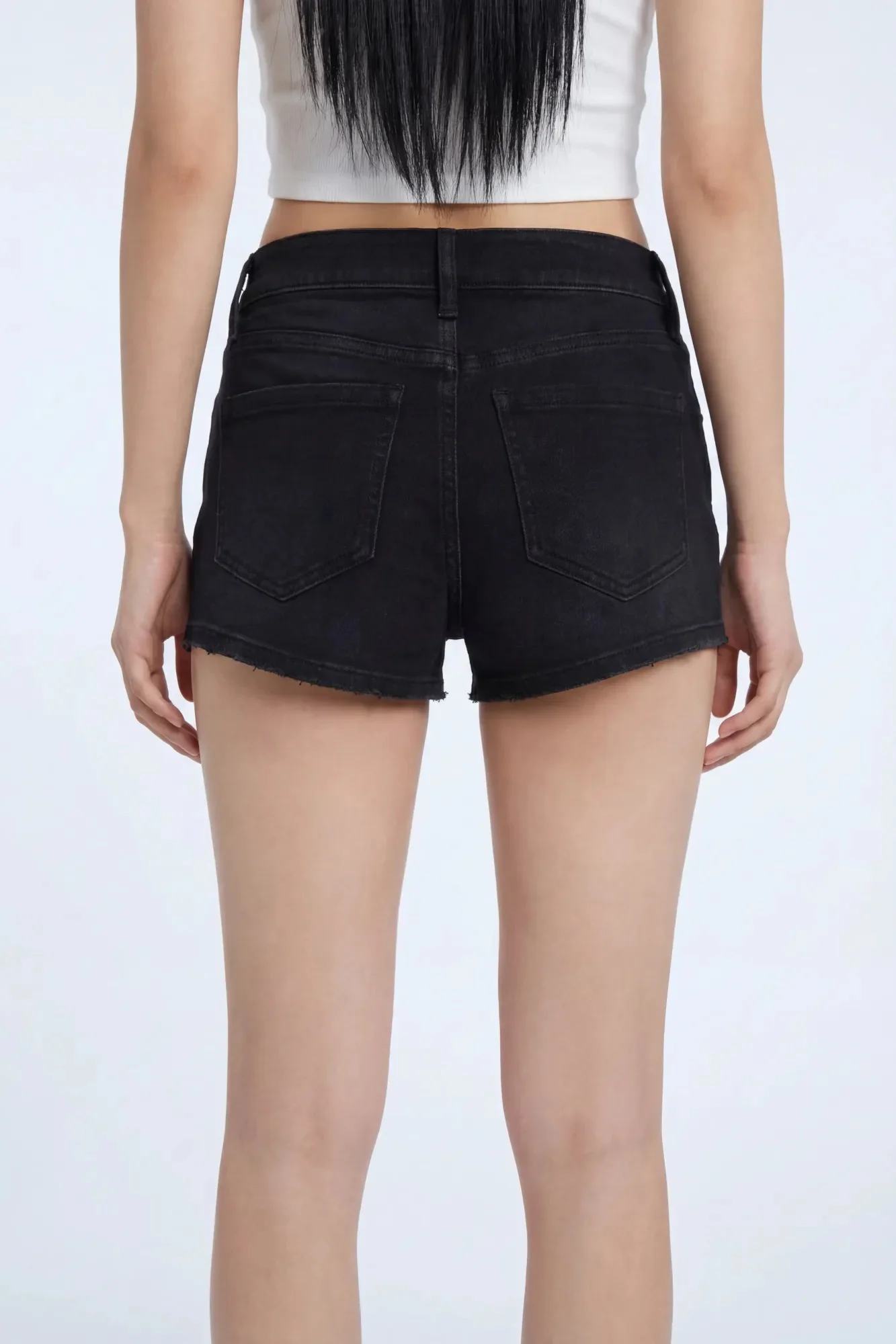 4676-stretch-low-rise-black-denim-shortie-3.webp Stretch Low Rise Black Denim Shortie