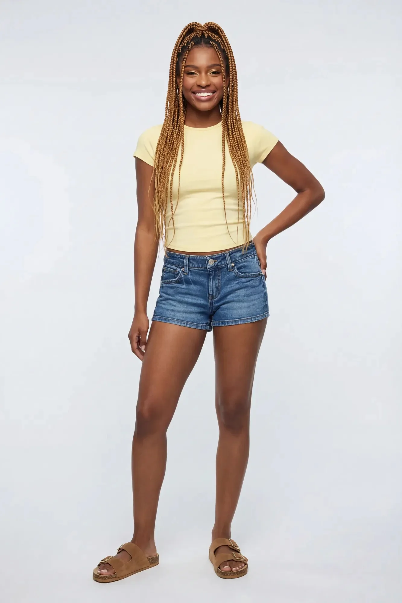 Stretch Low Rise Medium Denim Shortie