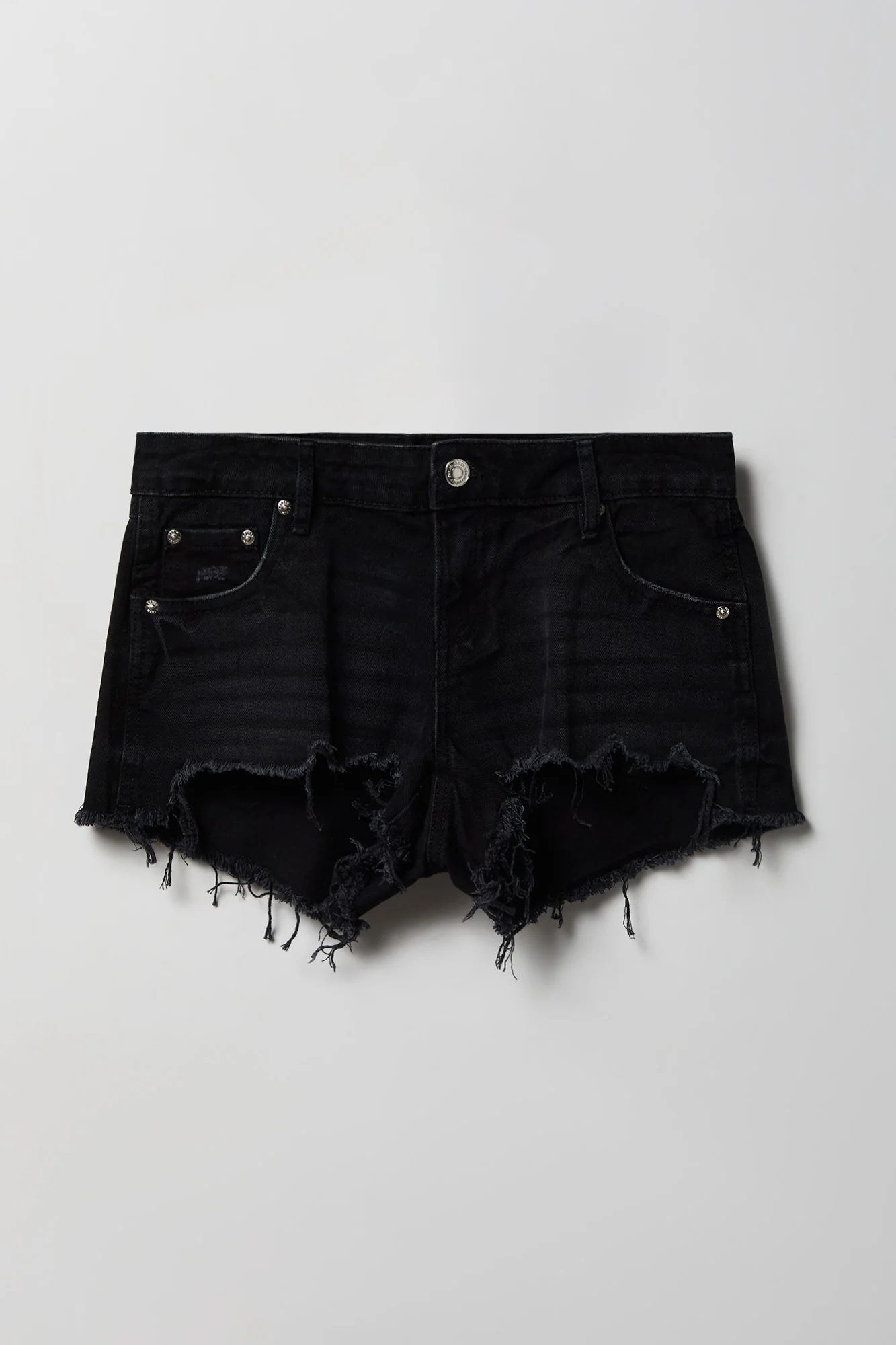 Ripped Low Rise Black Denim Short