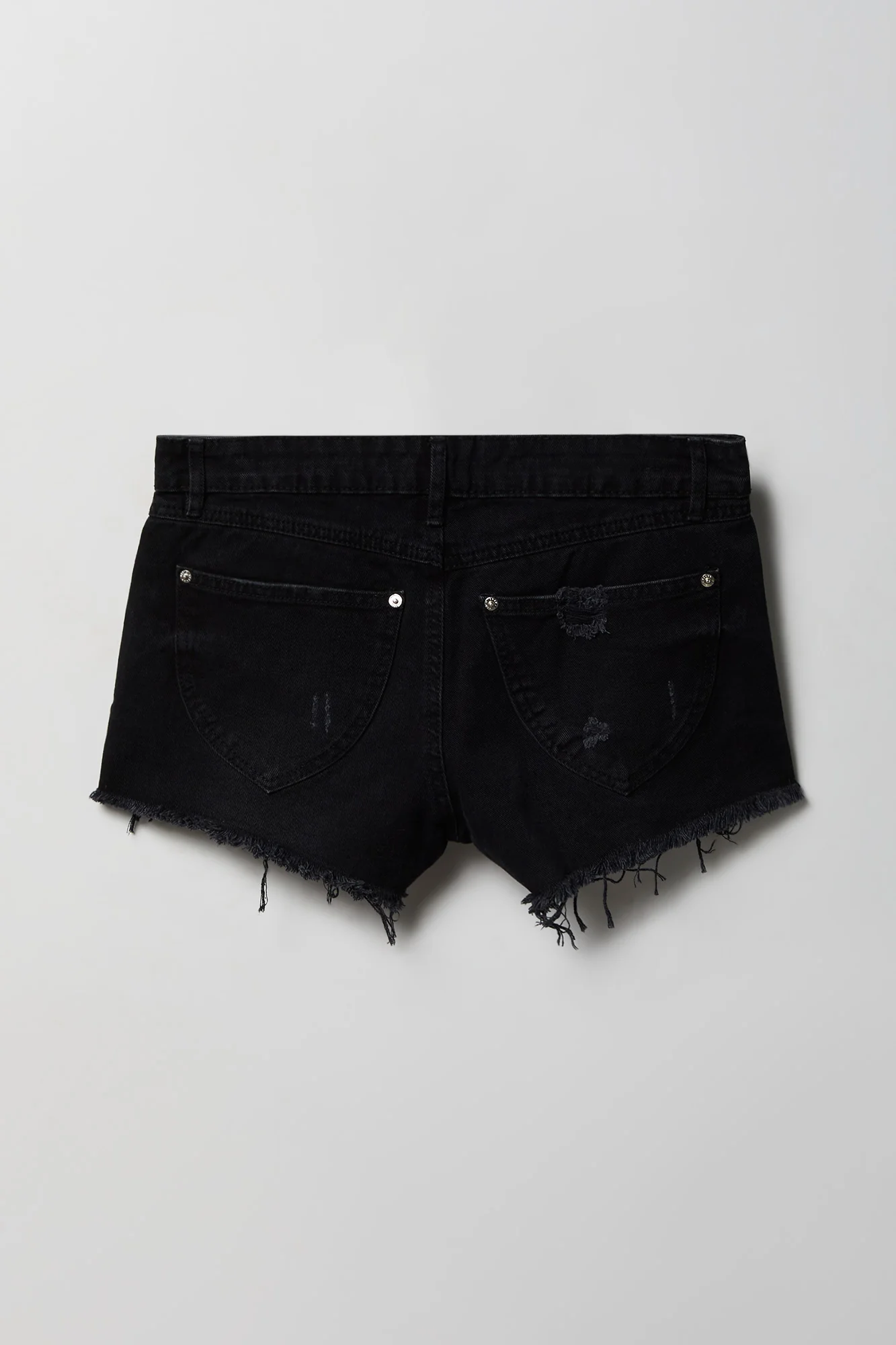 Ripped Low Rise Black Denim Short