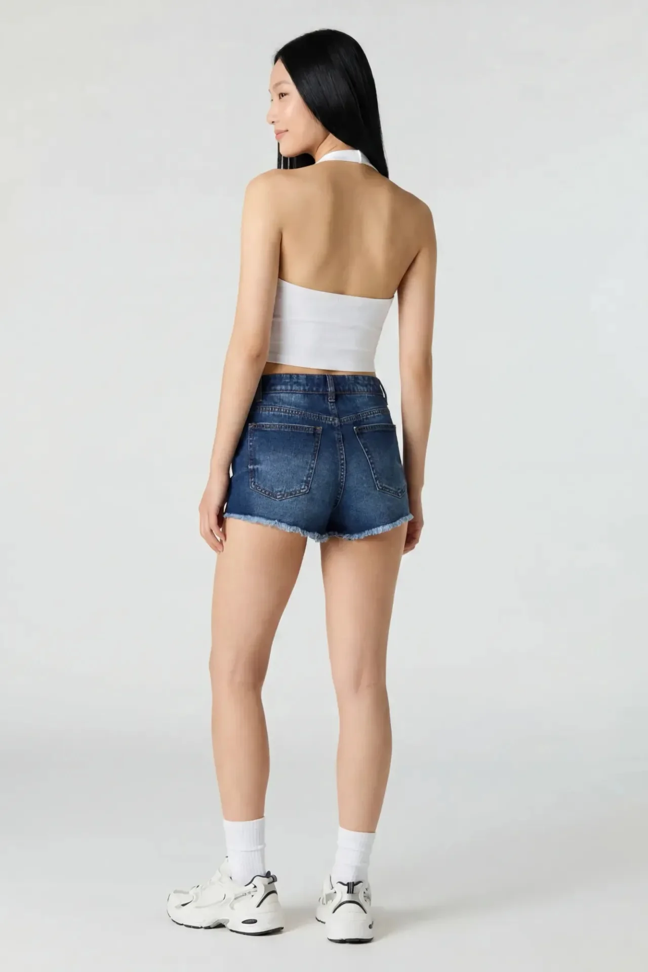 Ripped High Rise Embroidered Denim Short