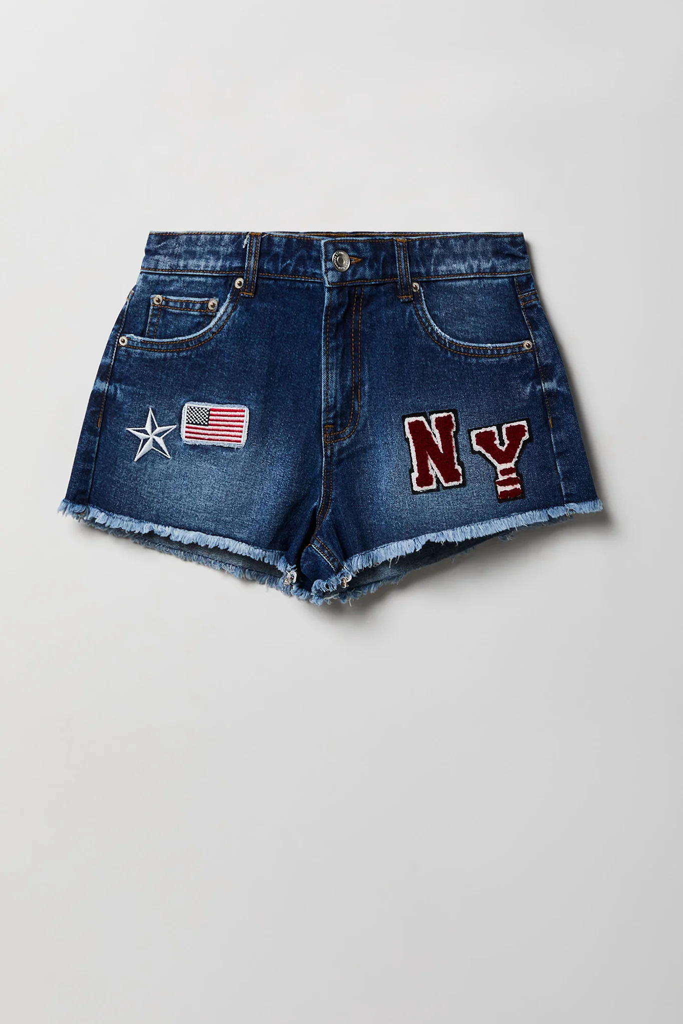 Ripped High Rise Embroidered Denim Short