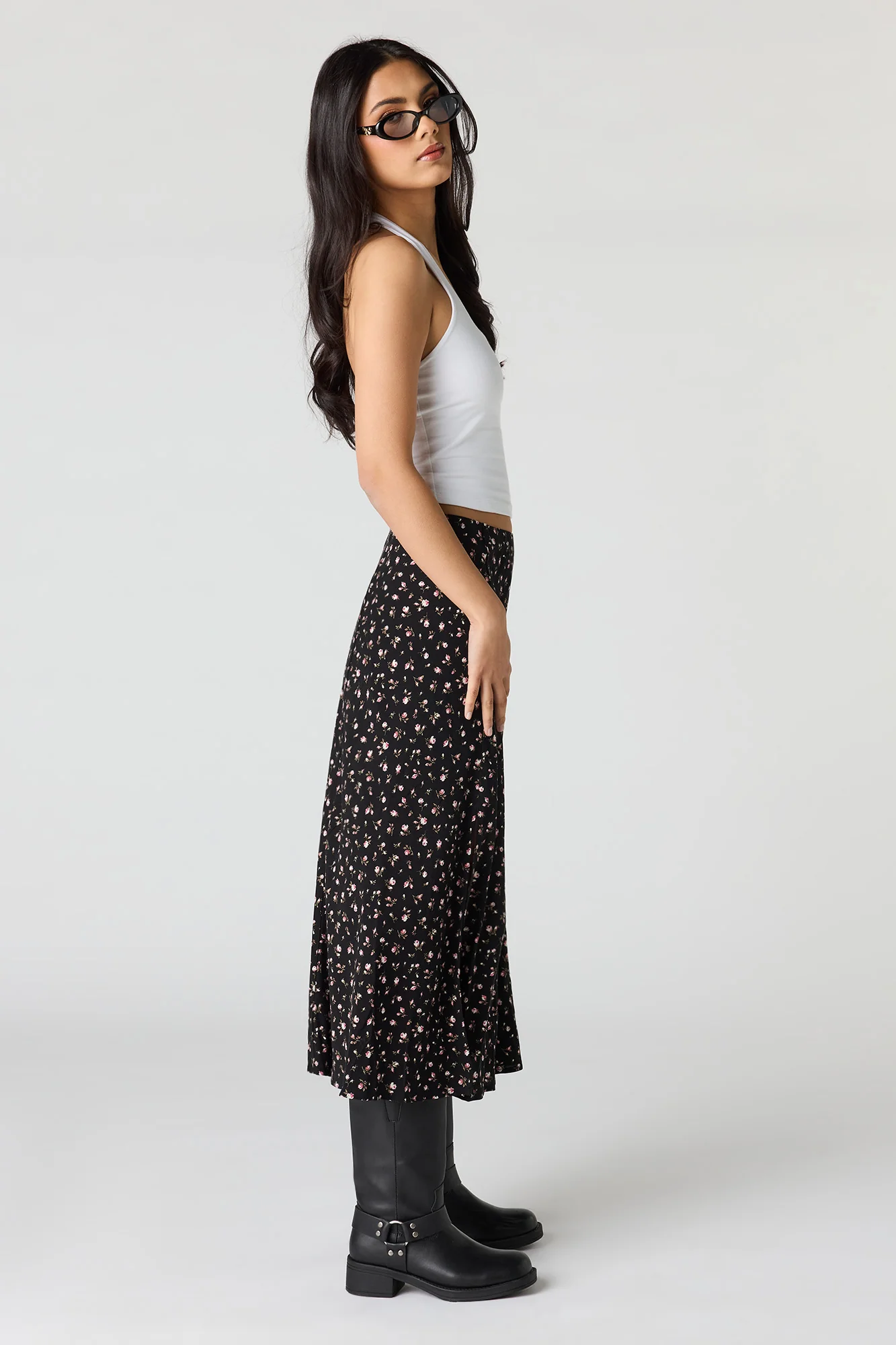 Floral Slit Midi Skirt