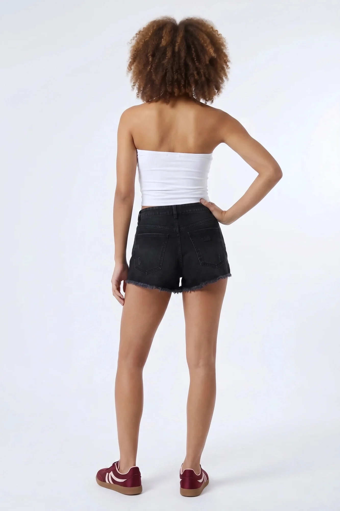 6159-ripped-high-rise-black-denim-short-with-keychain-2.webp Ripped High Rise Black Denim Short With Keychain