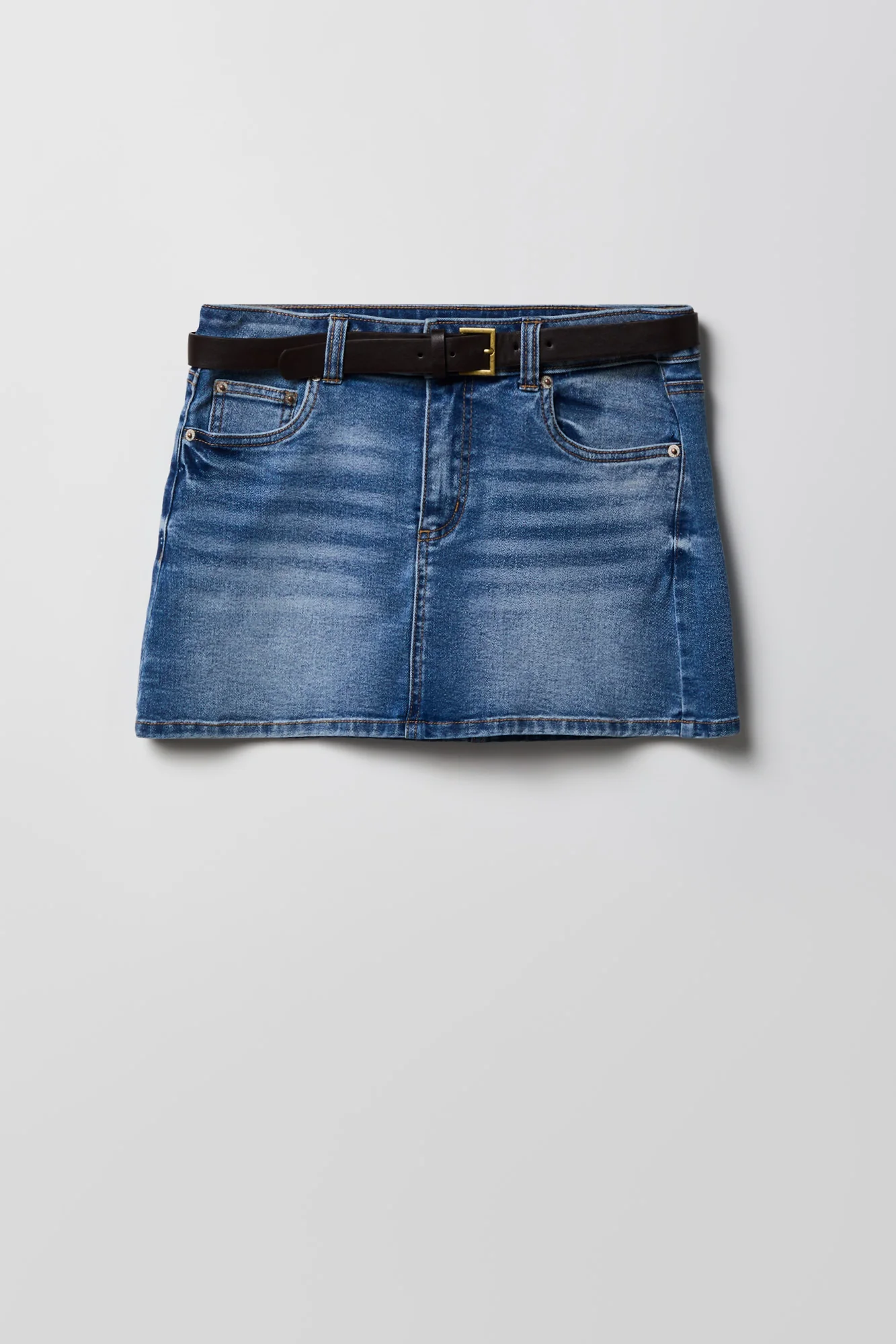 Stretch Denim Belted Mini Skort
