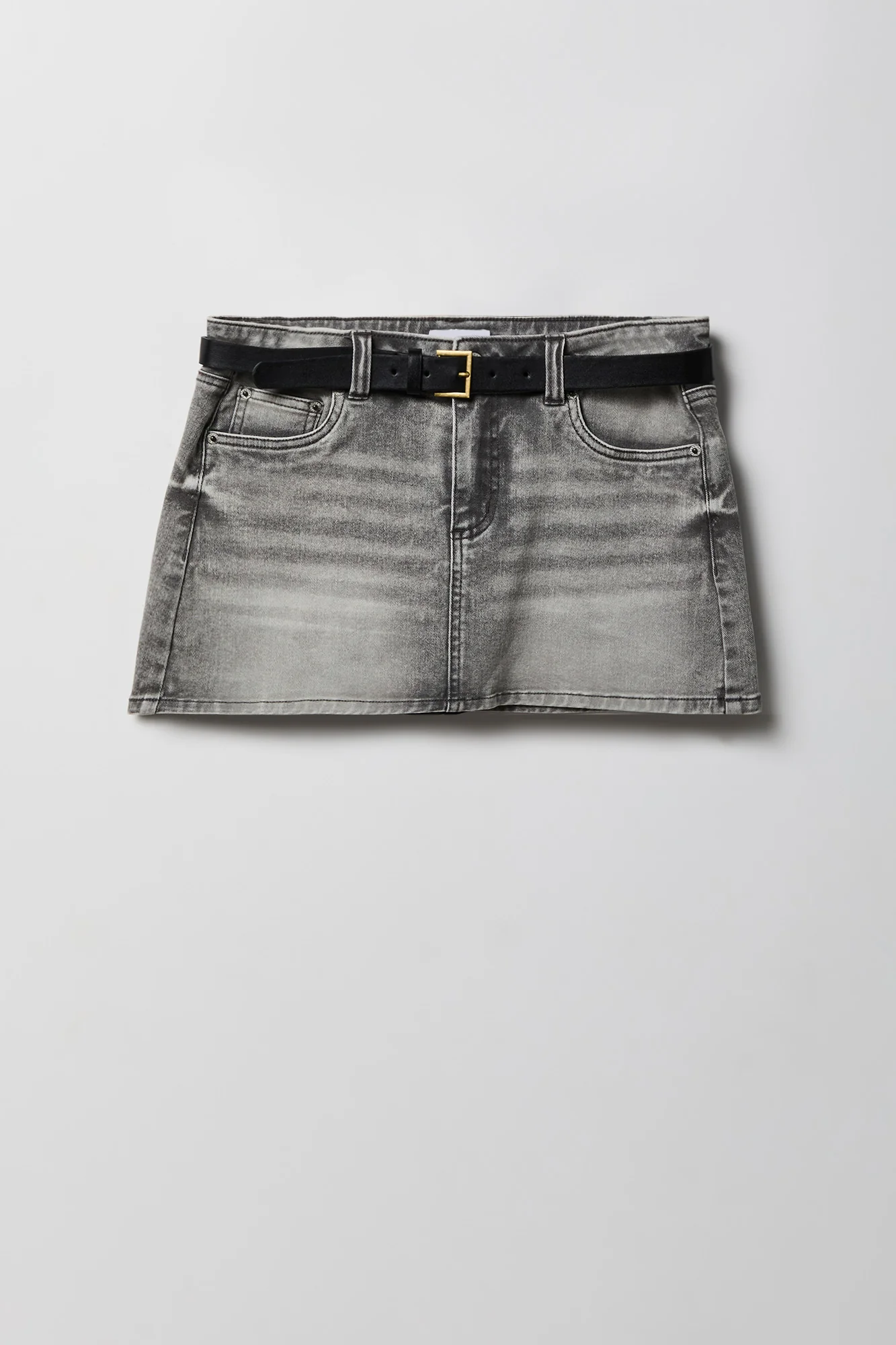 Stretch Denim Belted Mini Skort