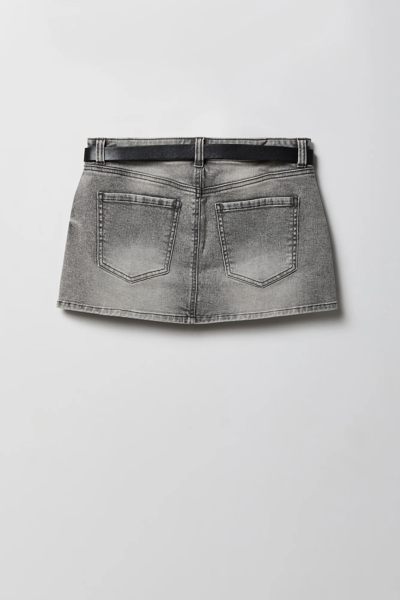 Stretch Denim Belted Mini Skort