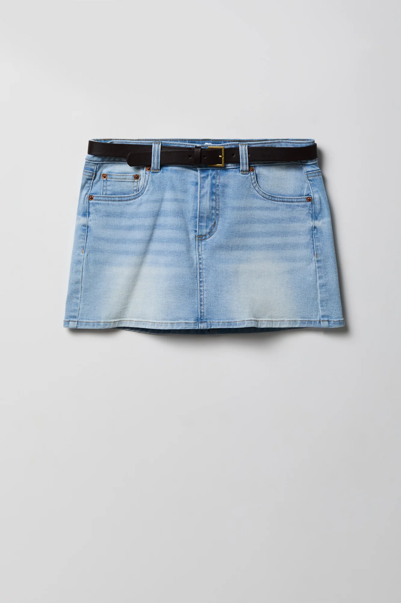 Stretch Denim Belted Mini Skort