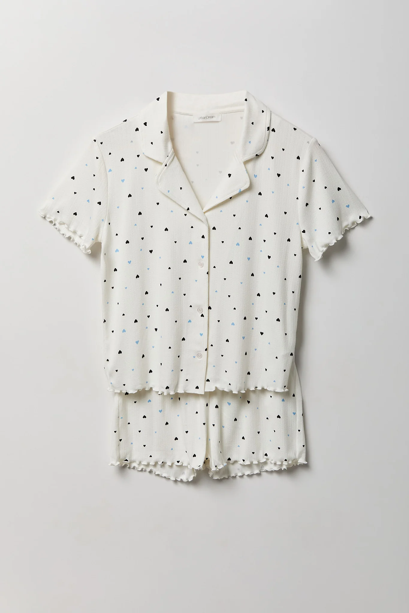 Pointelle Button-Up Top & Short Pajama Set