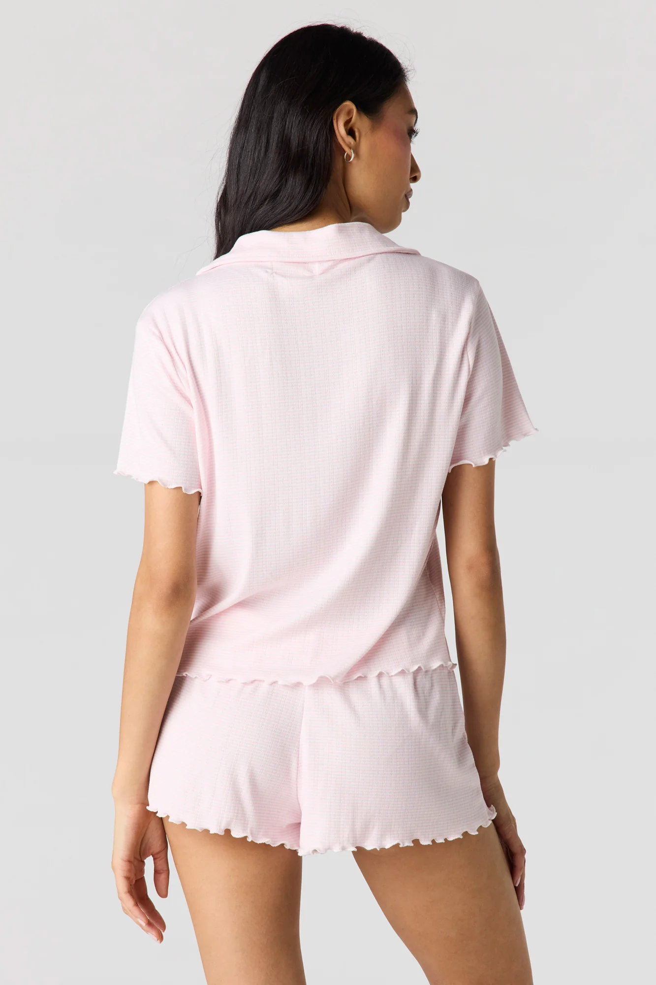 Pointelle Button-Up Top & Short Pajama Set