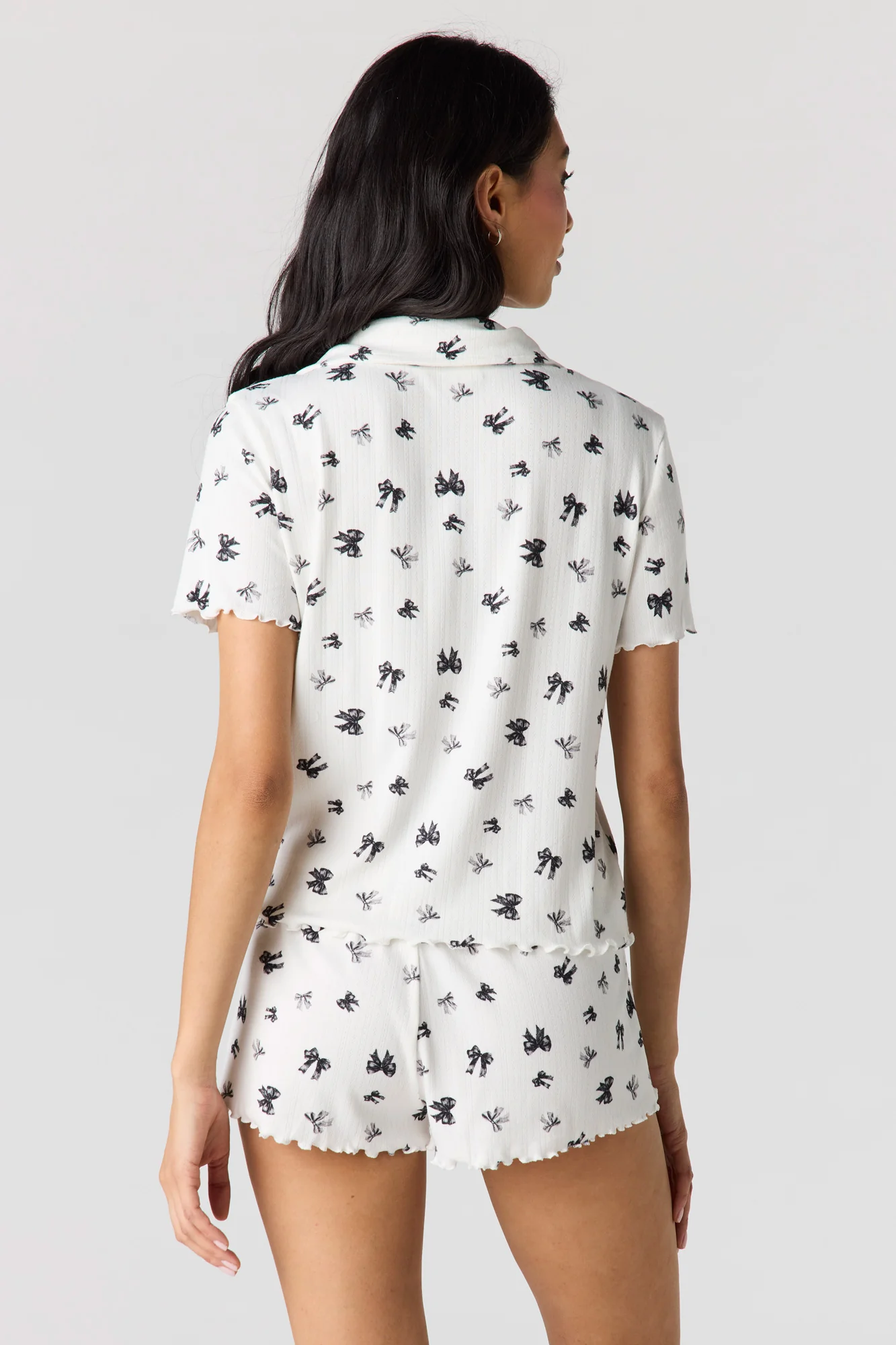 Pointelle Button-Up Top & Short Pajama Set