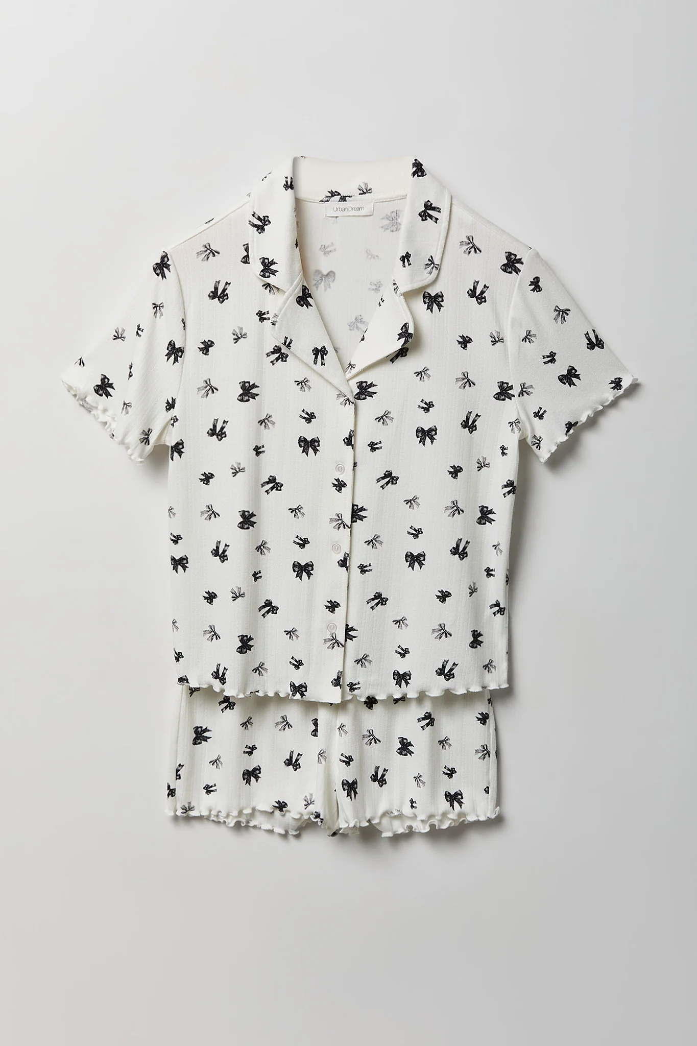 Pointelle Button-Up Top & Short Pajama Set
