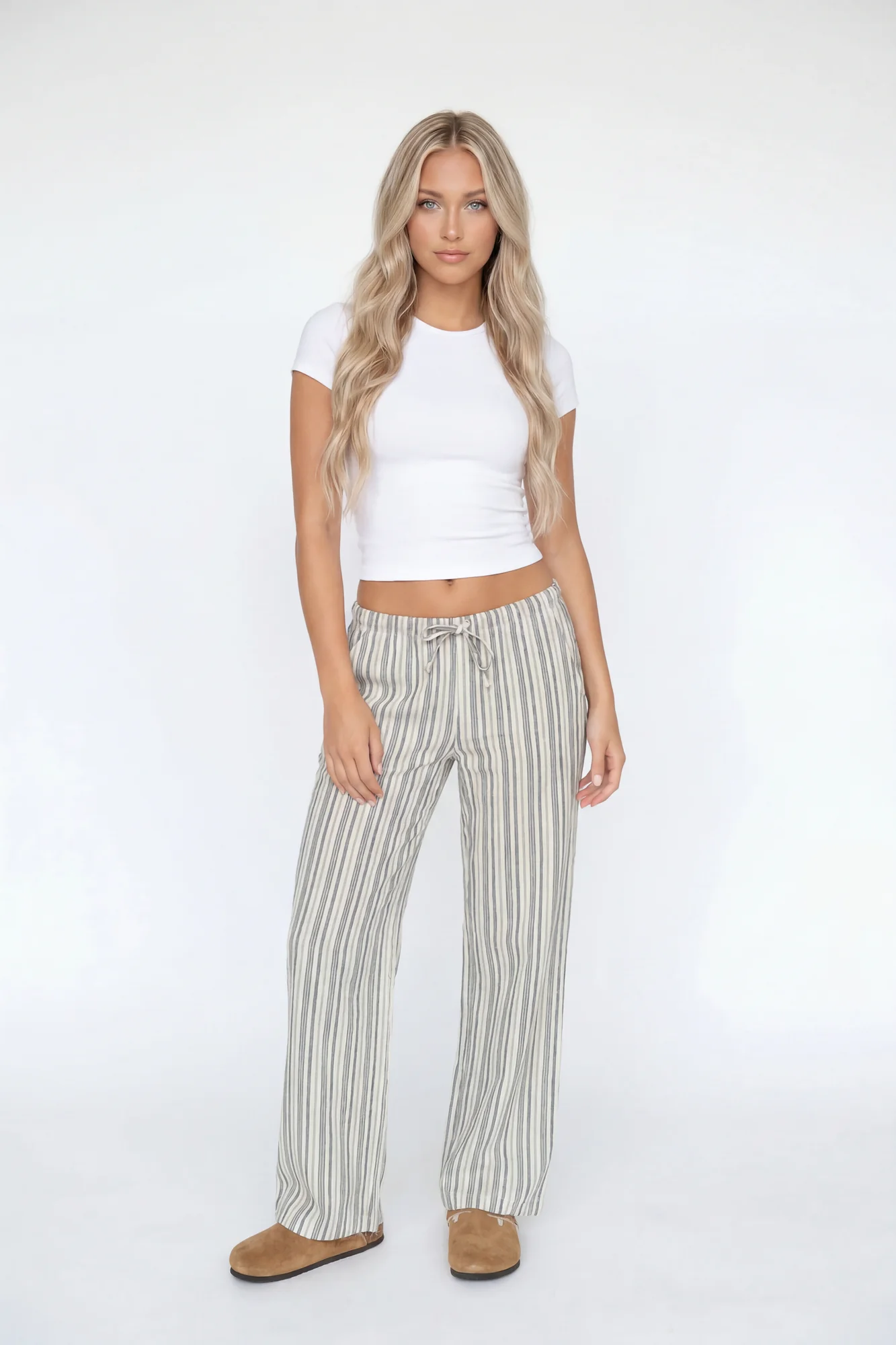 Linen-Blend Flowy Wide Leg Pant