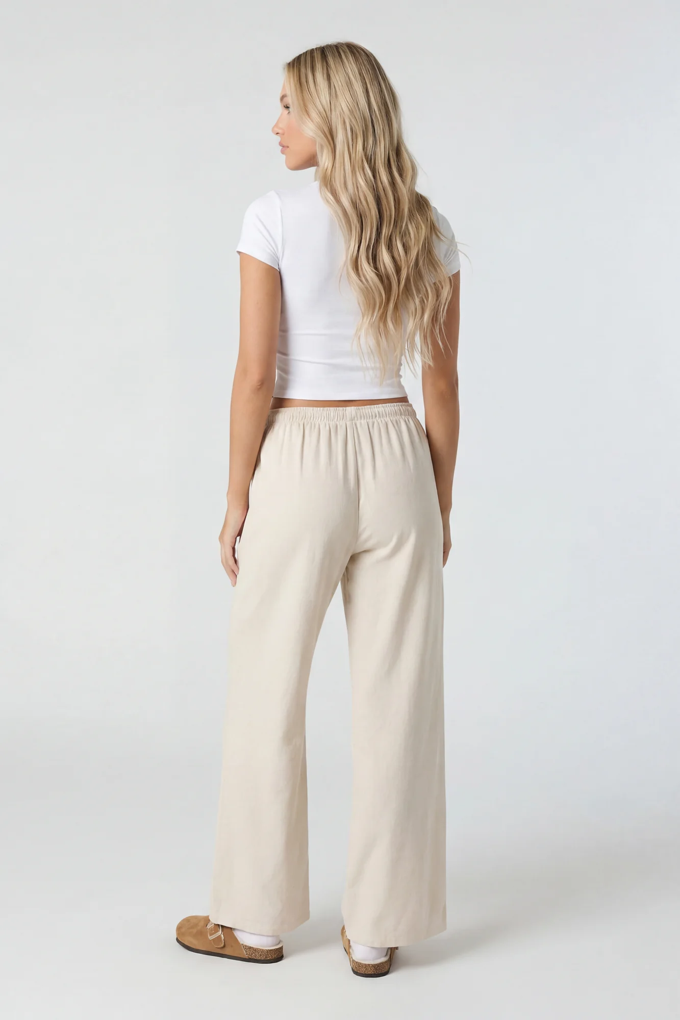 Linen-Blend Flowy Wide Leg Pant