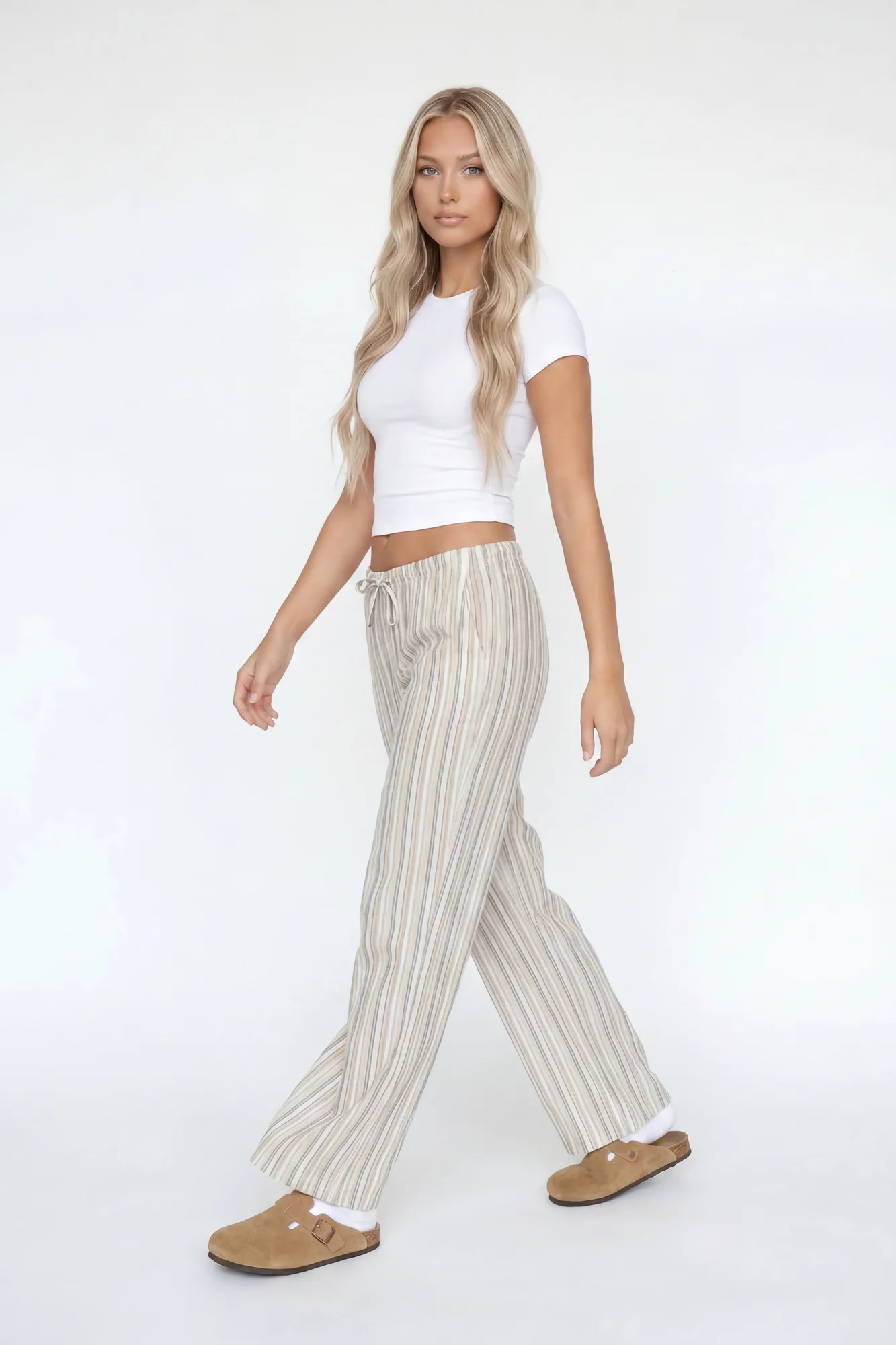 Linen-Blend Flowy Wide Leg Pant