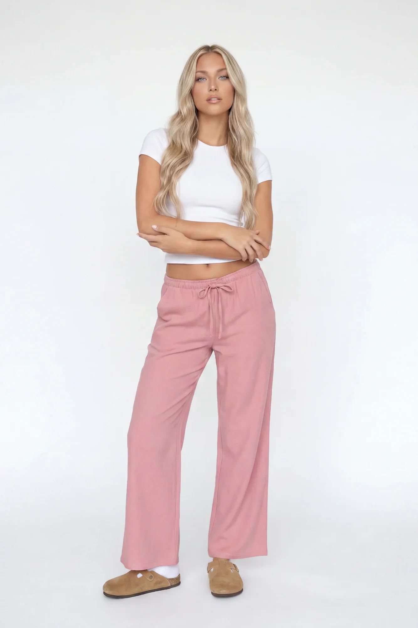 Linen-Blend Flowy Wide Leg Pant