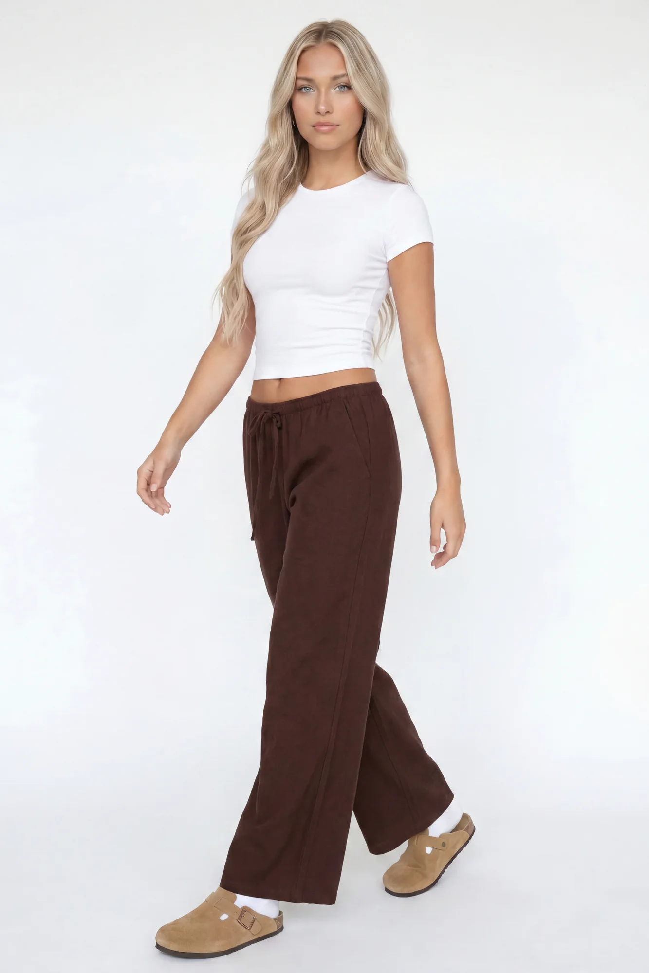 Linen-Blend Flowy Wide Leg Pant