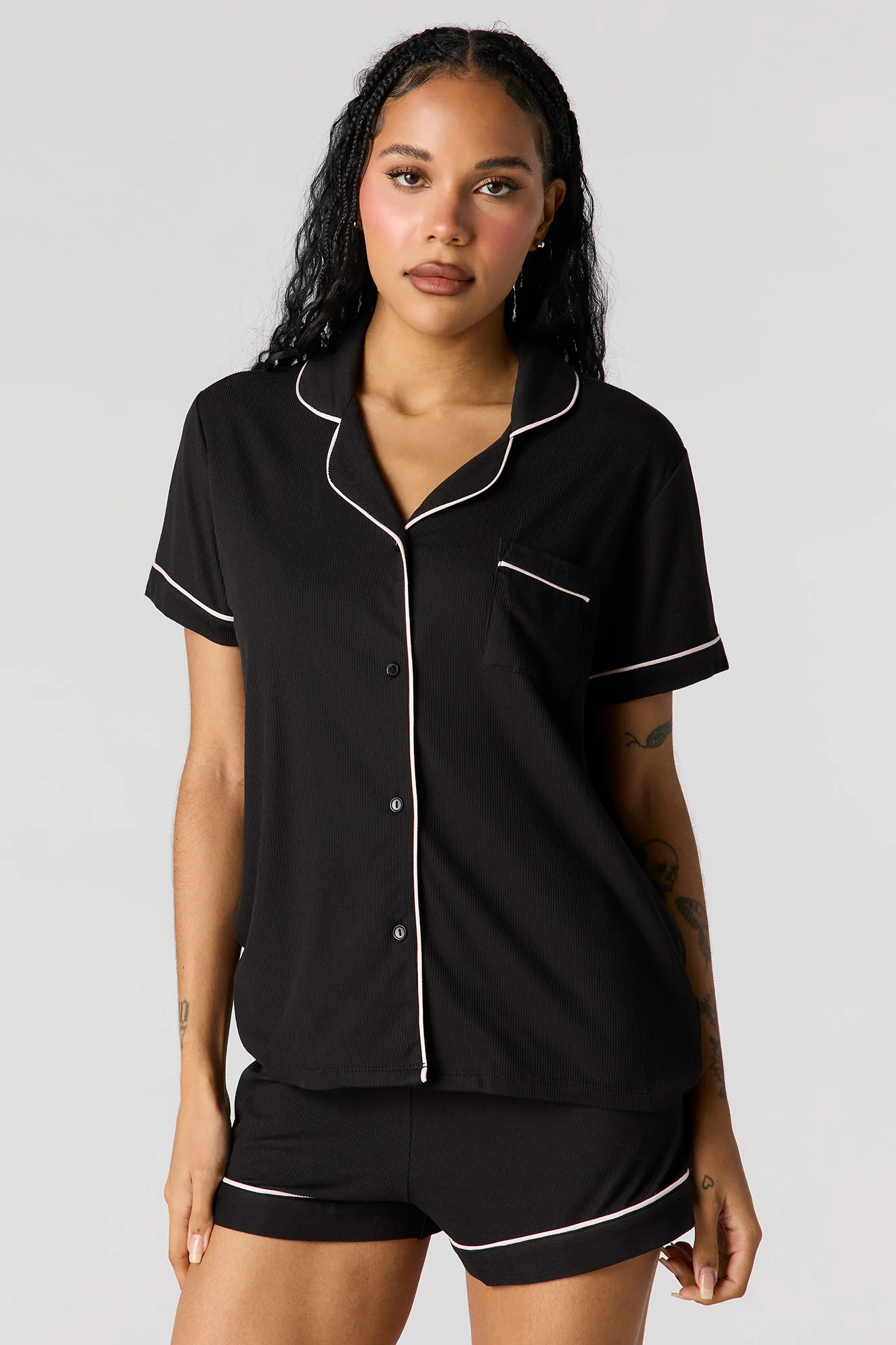 6697-button-up-collared-top-short-pajama-set-5.webp Button-Up Collared Top & Short Pajama Set