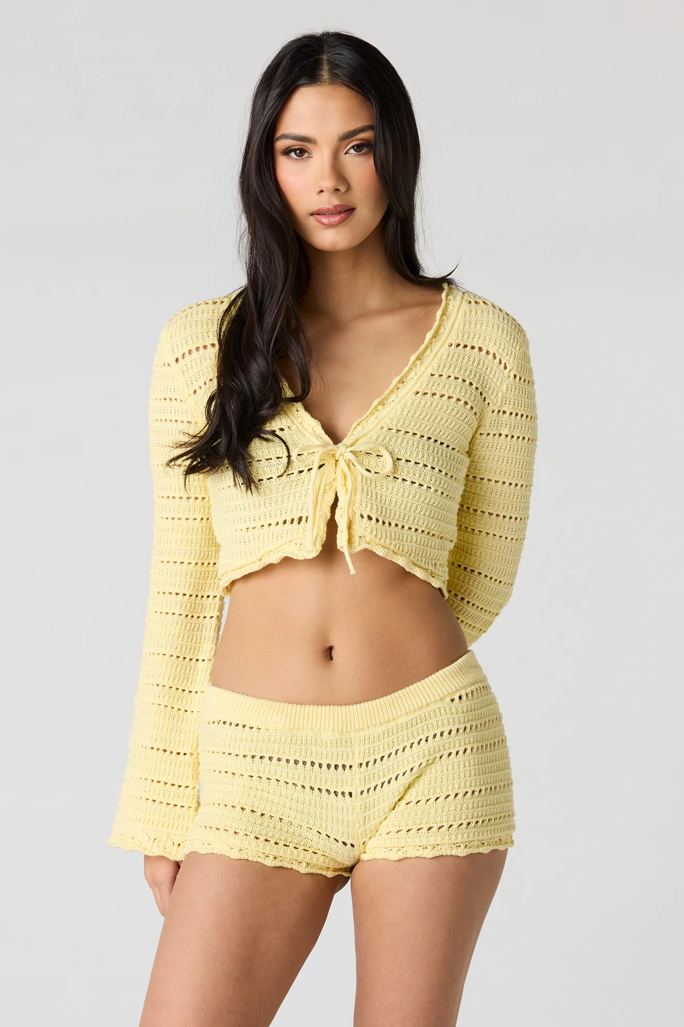 Crochet Long Sleeve Top & Shortie Set