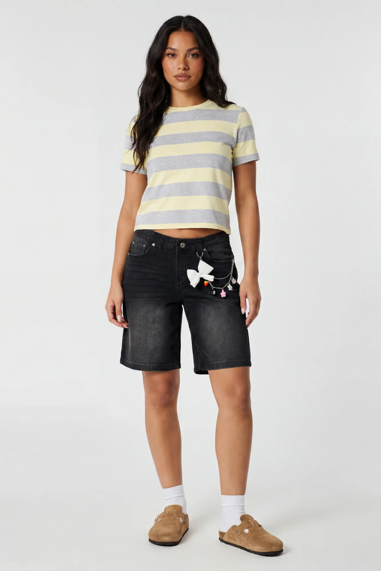 Brooklyn Low Rise Black Jort 11" with Charm Keychain