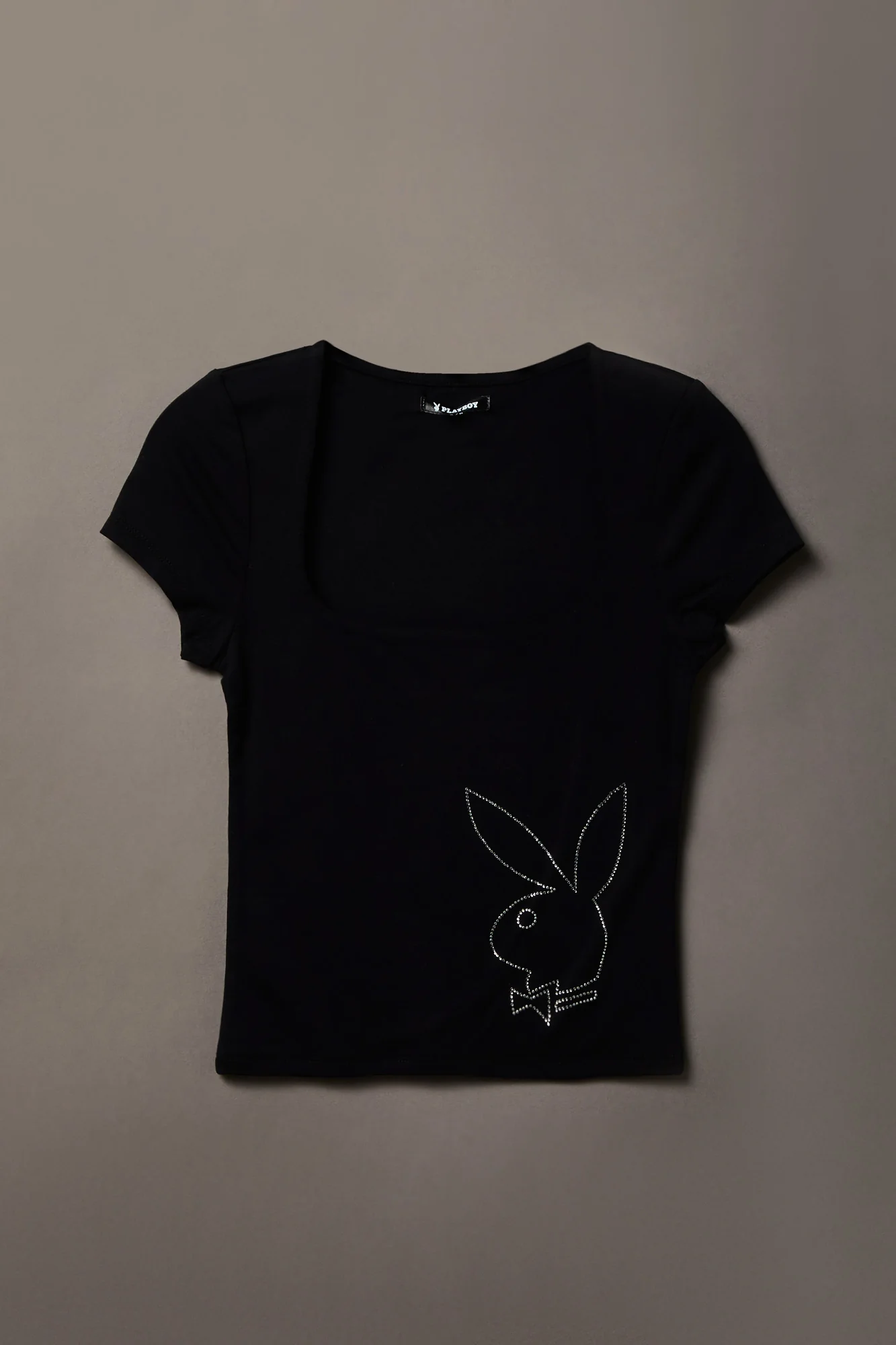 Soft Contour Playboy Rhinestone Square Neck T-Shirt