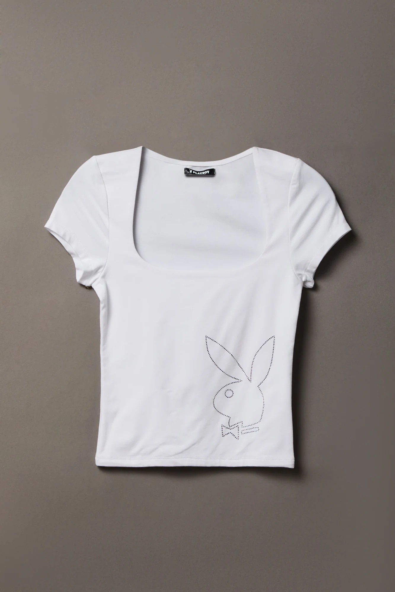 Soft Contour Playboy Rhinestone Square Neck T-Shirt