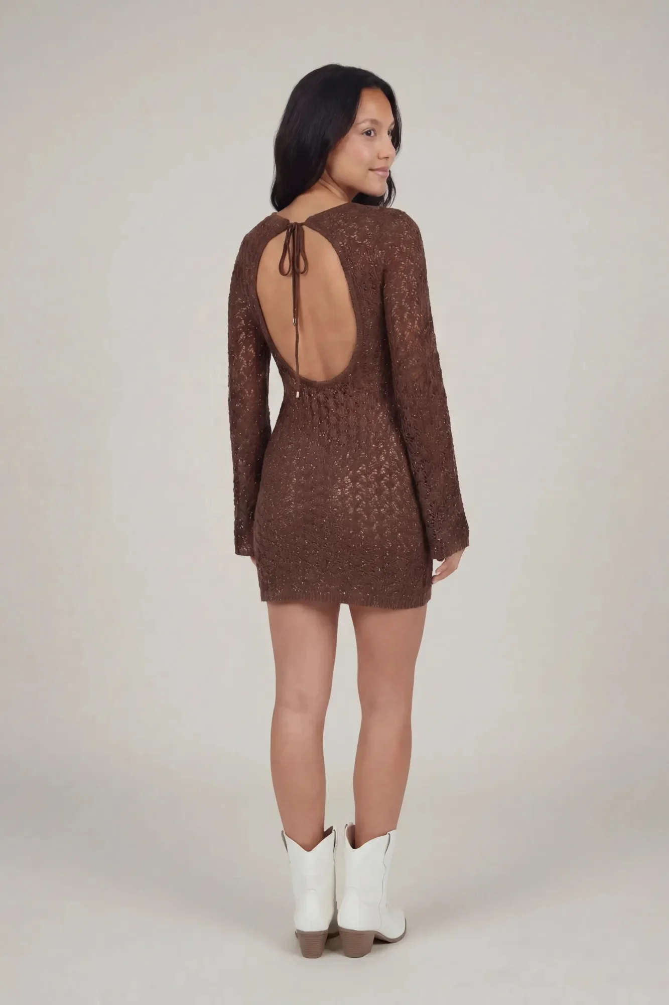 Crochet Open Back Mini Swim Cover Up Dress