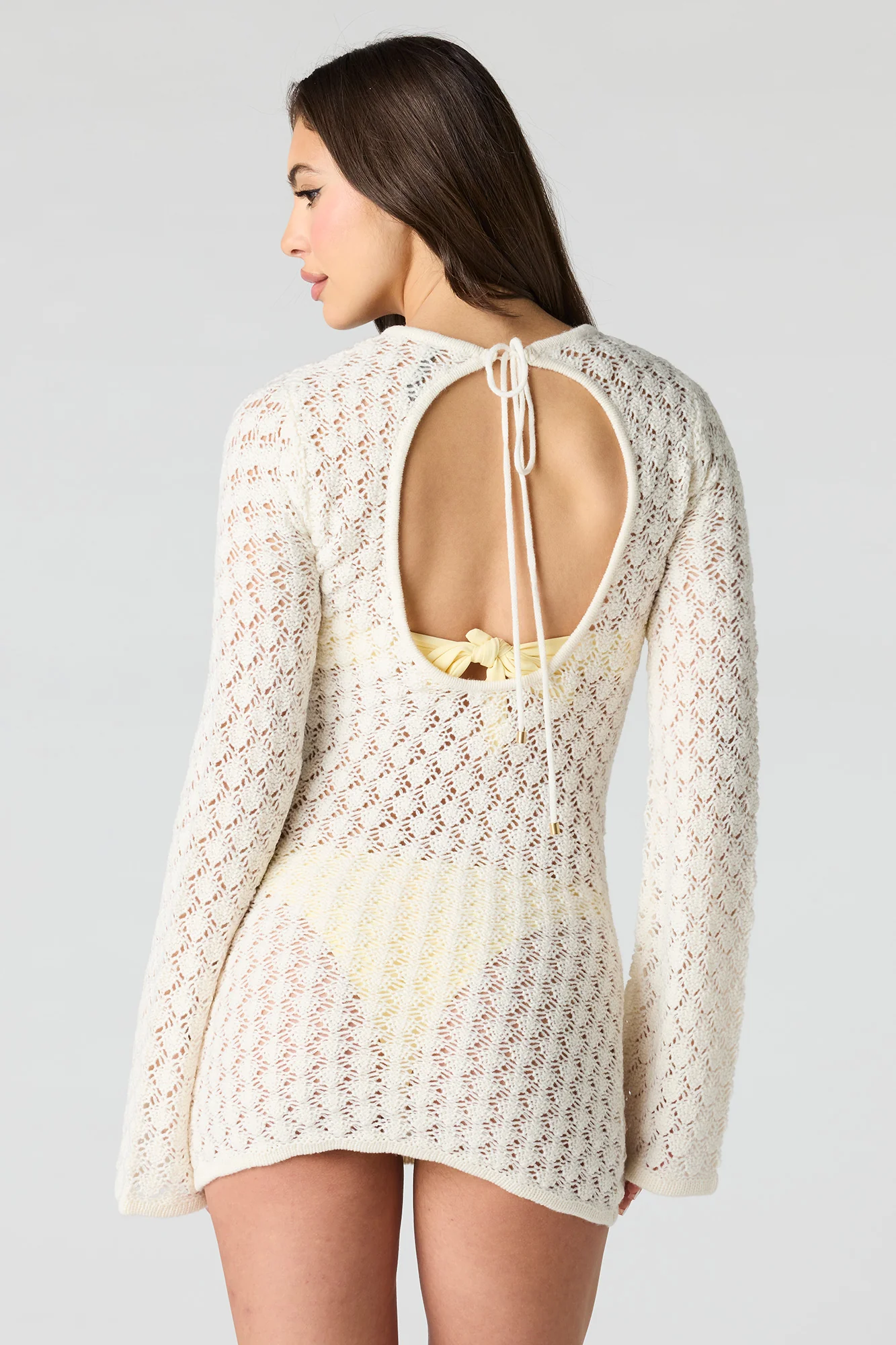 Crochet Open Back Mini Swim Cover Up Dress