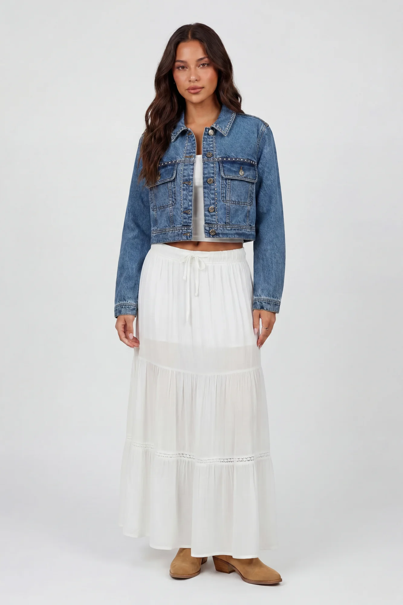 Studded Cropped Denim Jacket