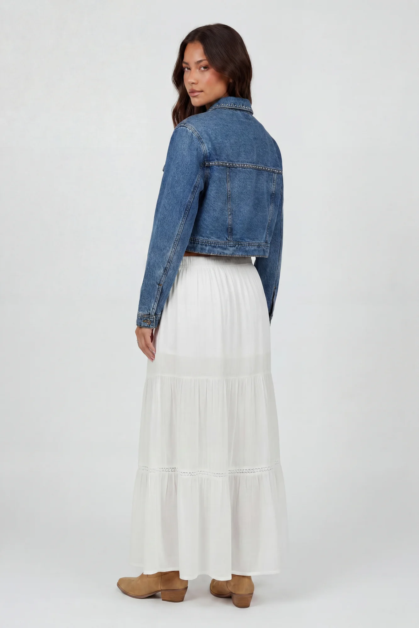 Studded Cropped Denim Jacket