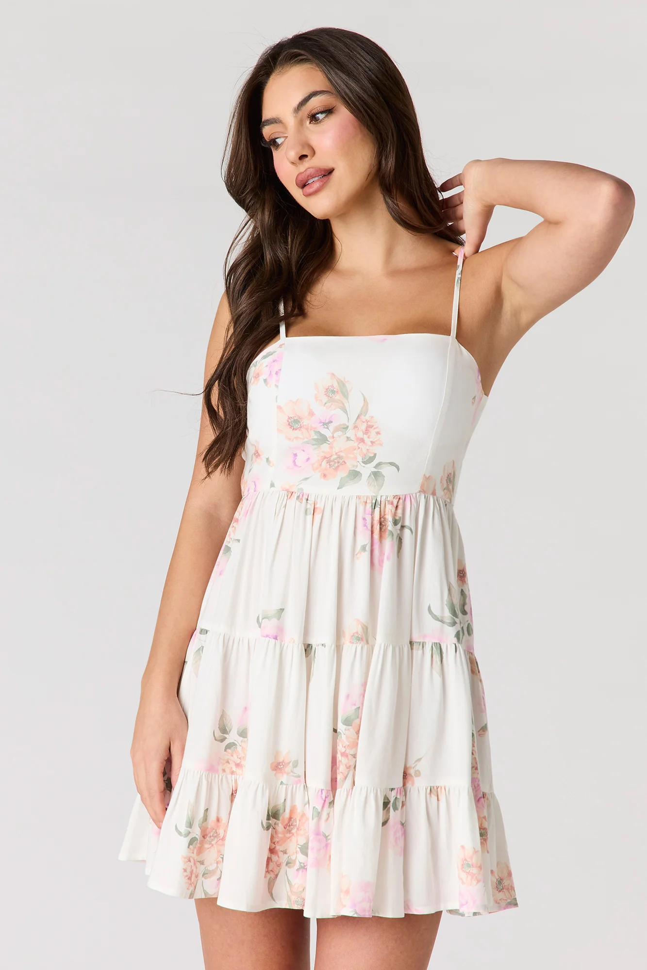 Braless Tie Back Tiered Mini Dress