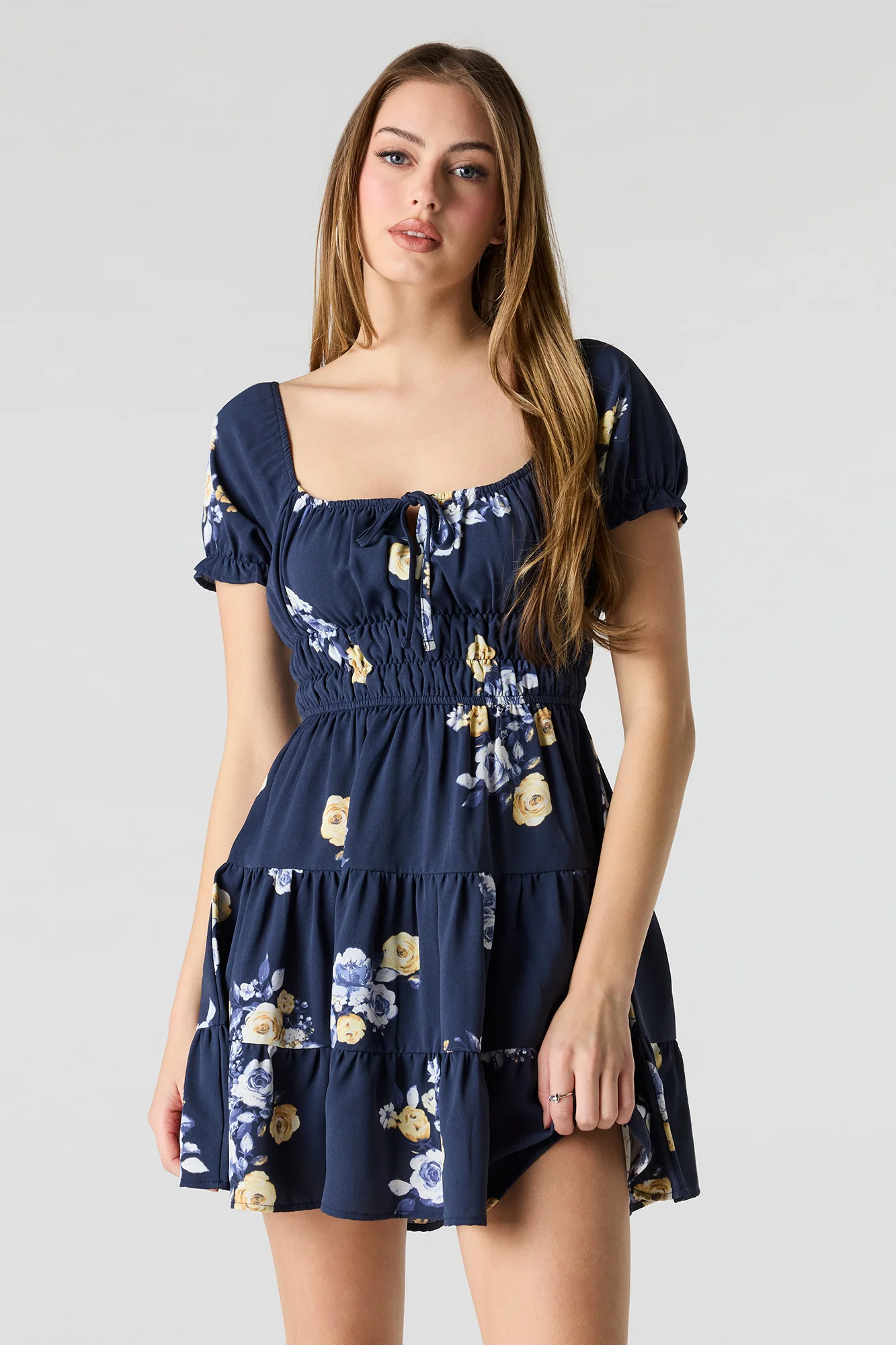 7347-short-puff-sleeve-tiered-mini-dress-1.webp Short Puff Sleeve Tiered Mini Dress