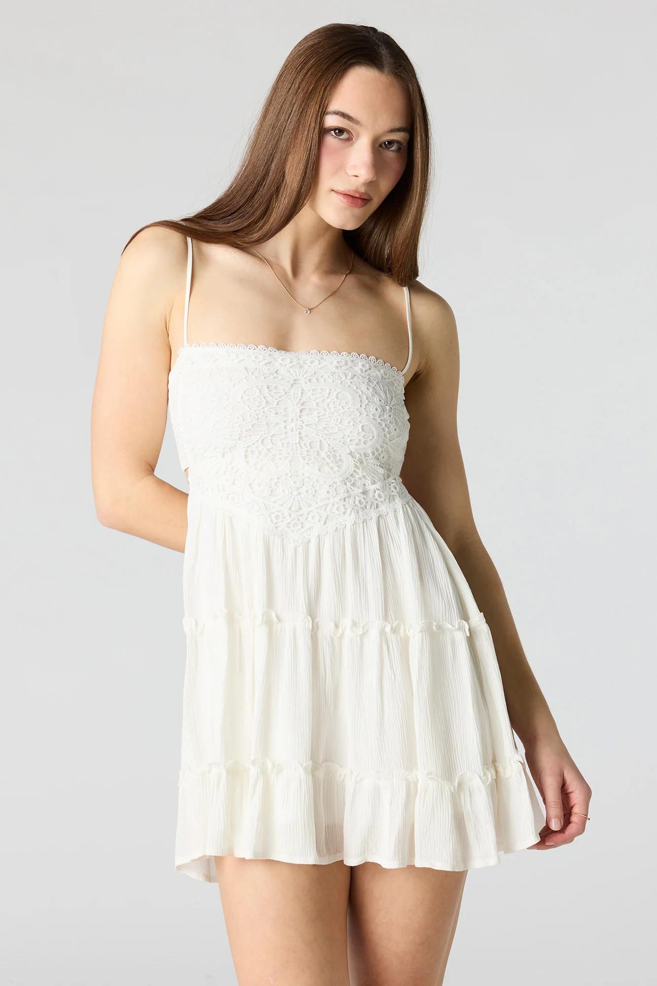 7393-lace-tiered-mini-dress-1.webp Lace Tiered Mini Dress